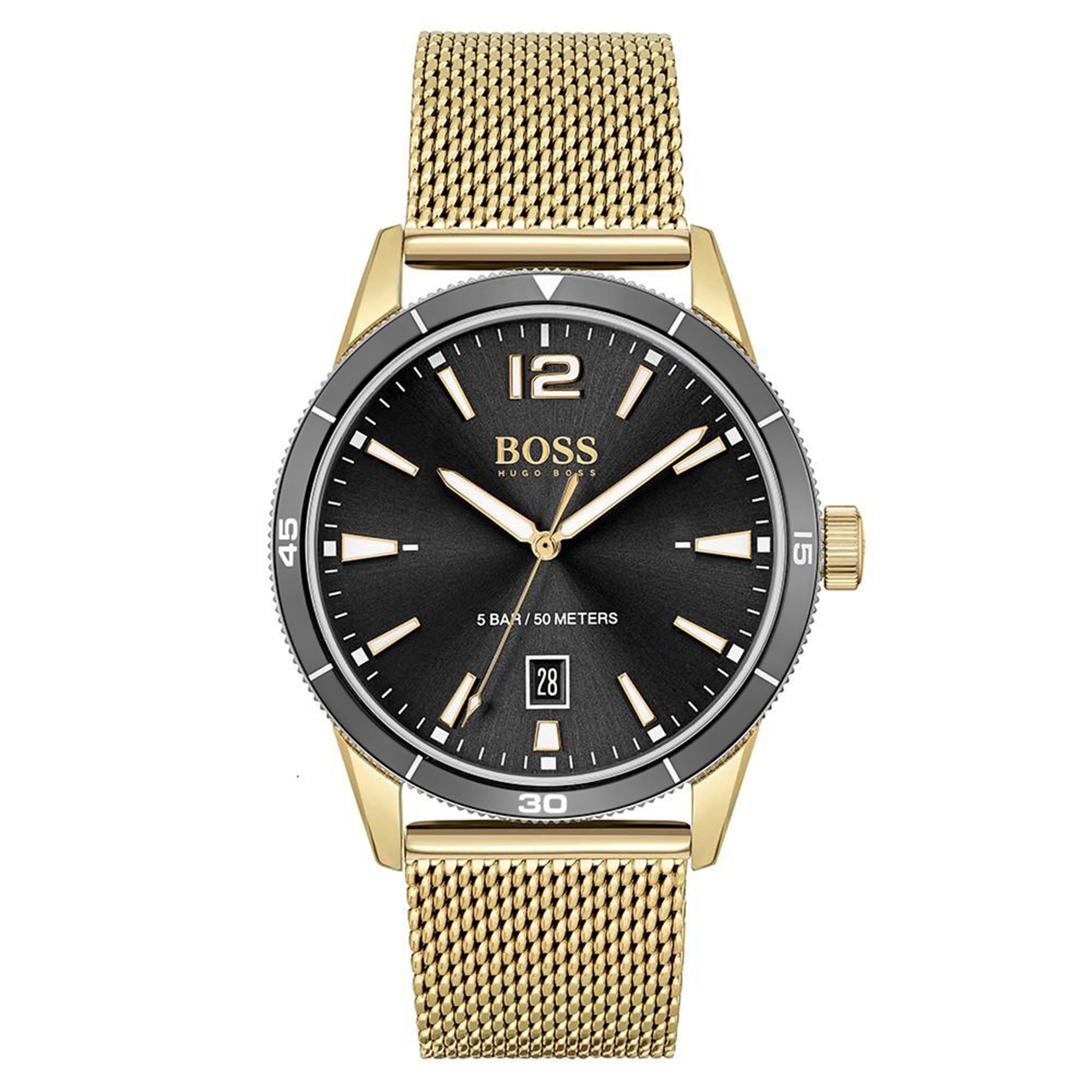 BOSS by Hugo Boss Gold Mesh Black Dial Men's Watch - 1513901