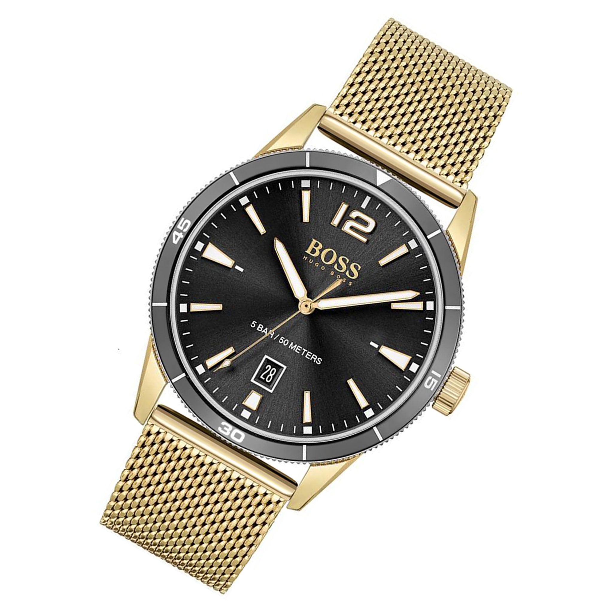 BOSS by Hugo Boss Gold Mesh Black Dial Men's Watch - 1513901