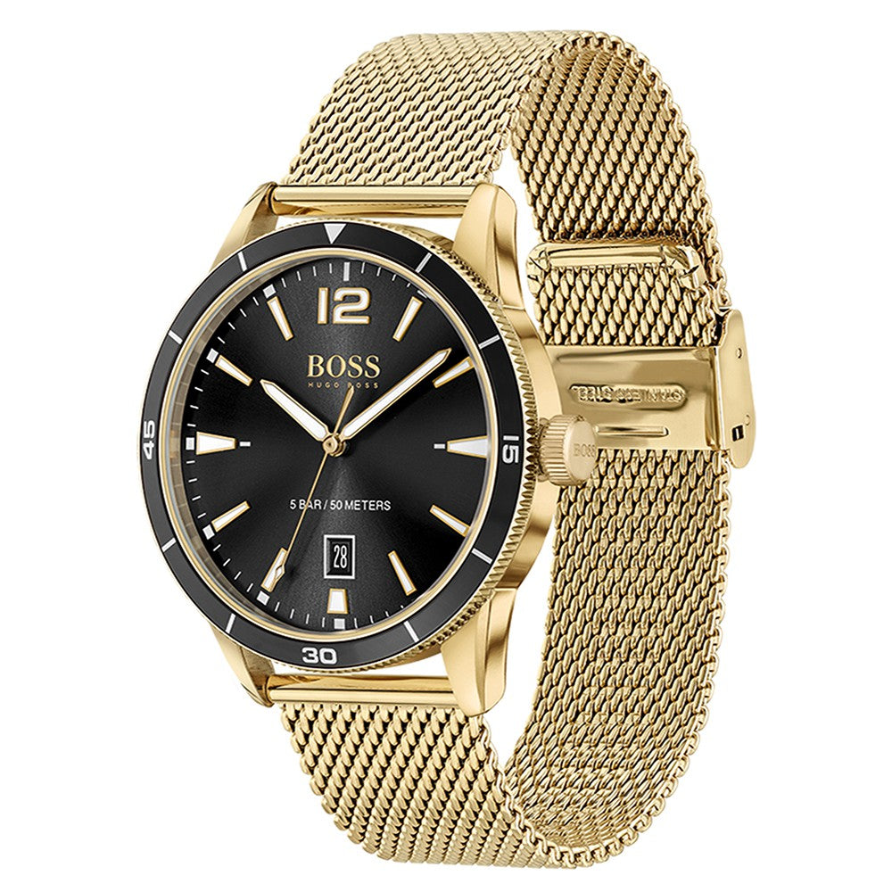 BOSS by Hugo Boss Gold Mesh Black Dial Men's Watch - 1513901