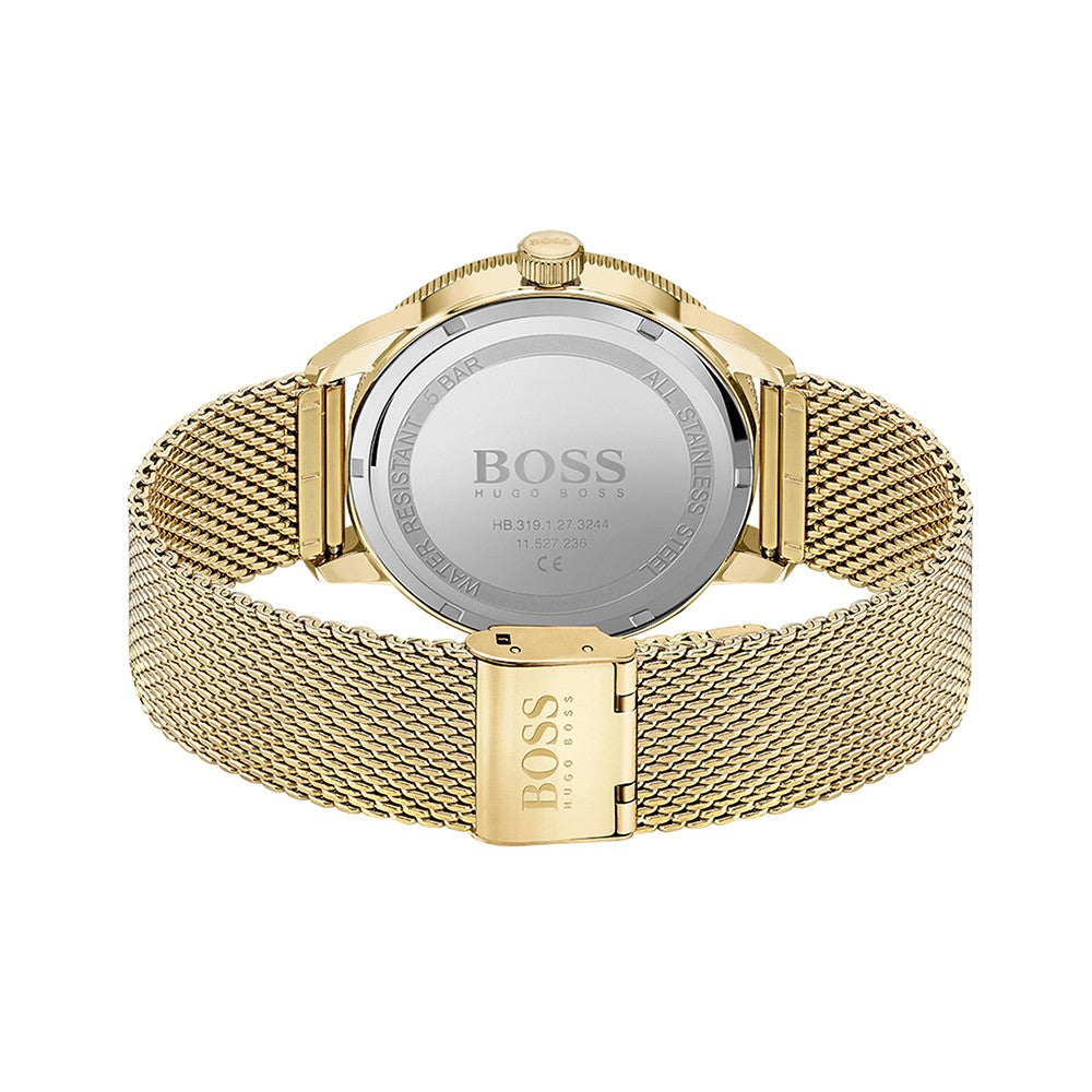 BOSS by Hugo Boss Gold Mesh Black Dial Men's Watch - 1513901