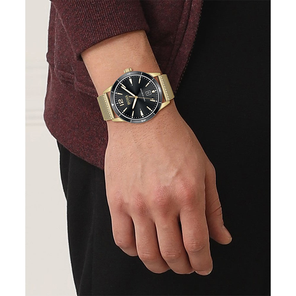 BOSS by Hugo Boss Gold Mesh Black Dial Men's Watch - 1513901