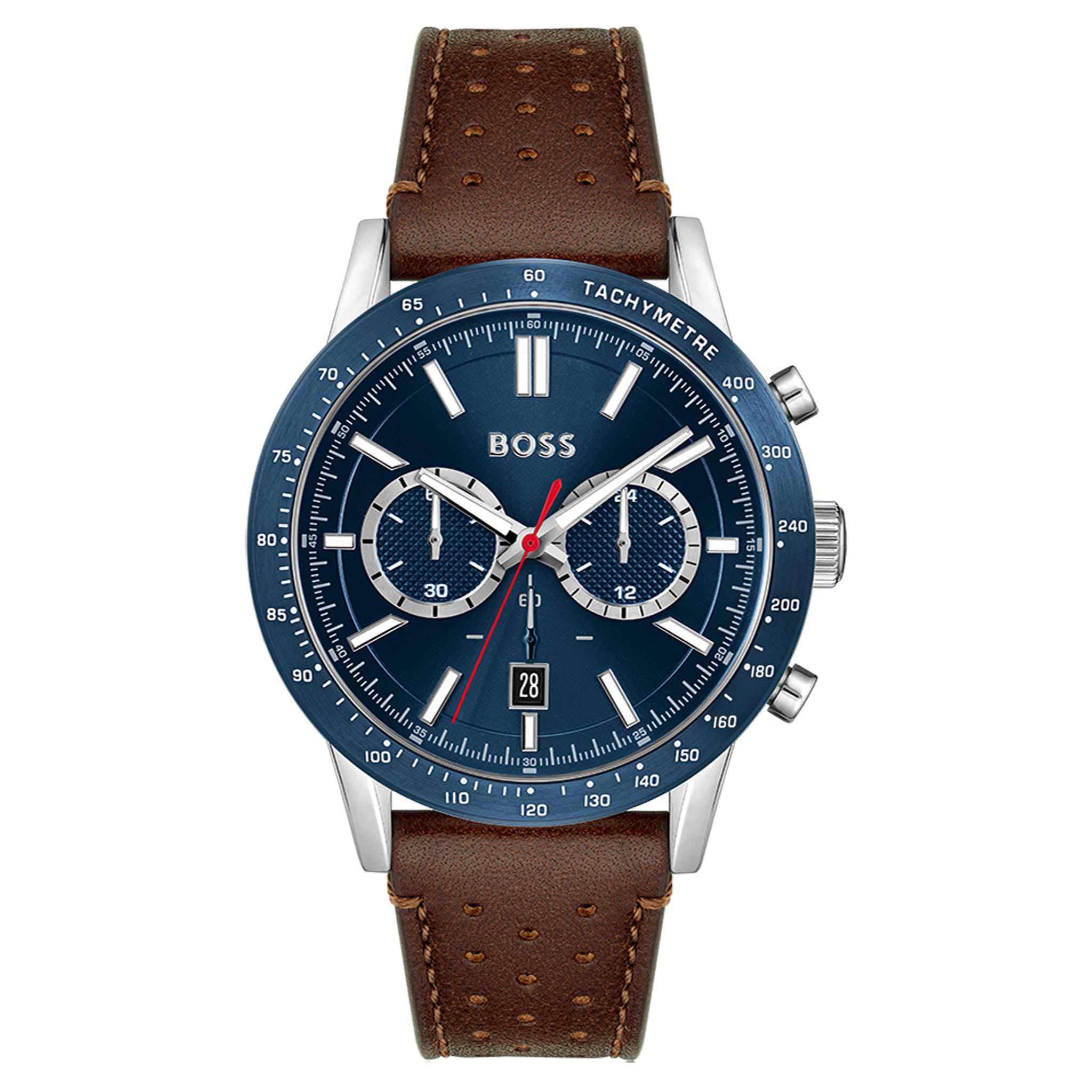 BOSS by Hugo Boss Brown Leather Blue Dial Men's Chrono Watch - 1513921