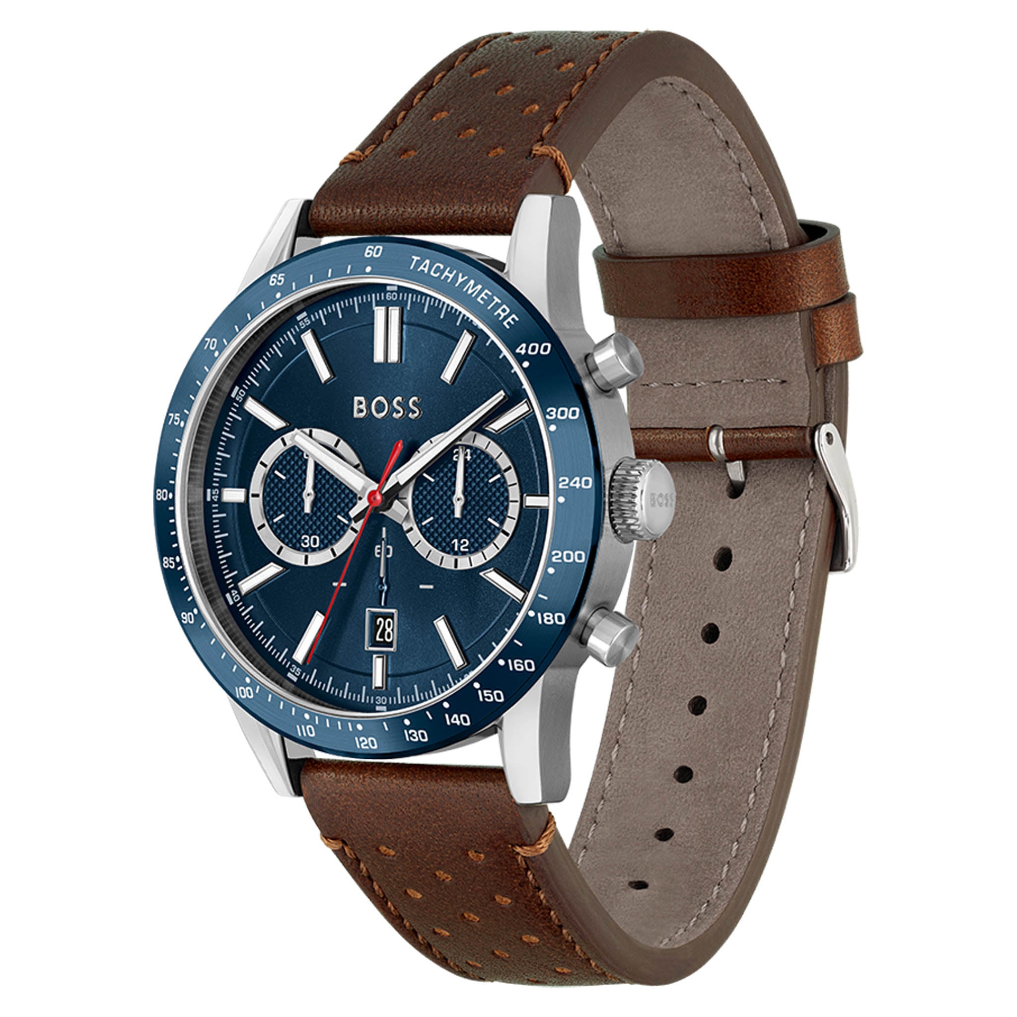 BOSS by Hugo Boss Brown Leather Blue Dial Men's Chrono Watch - 1513921
