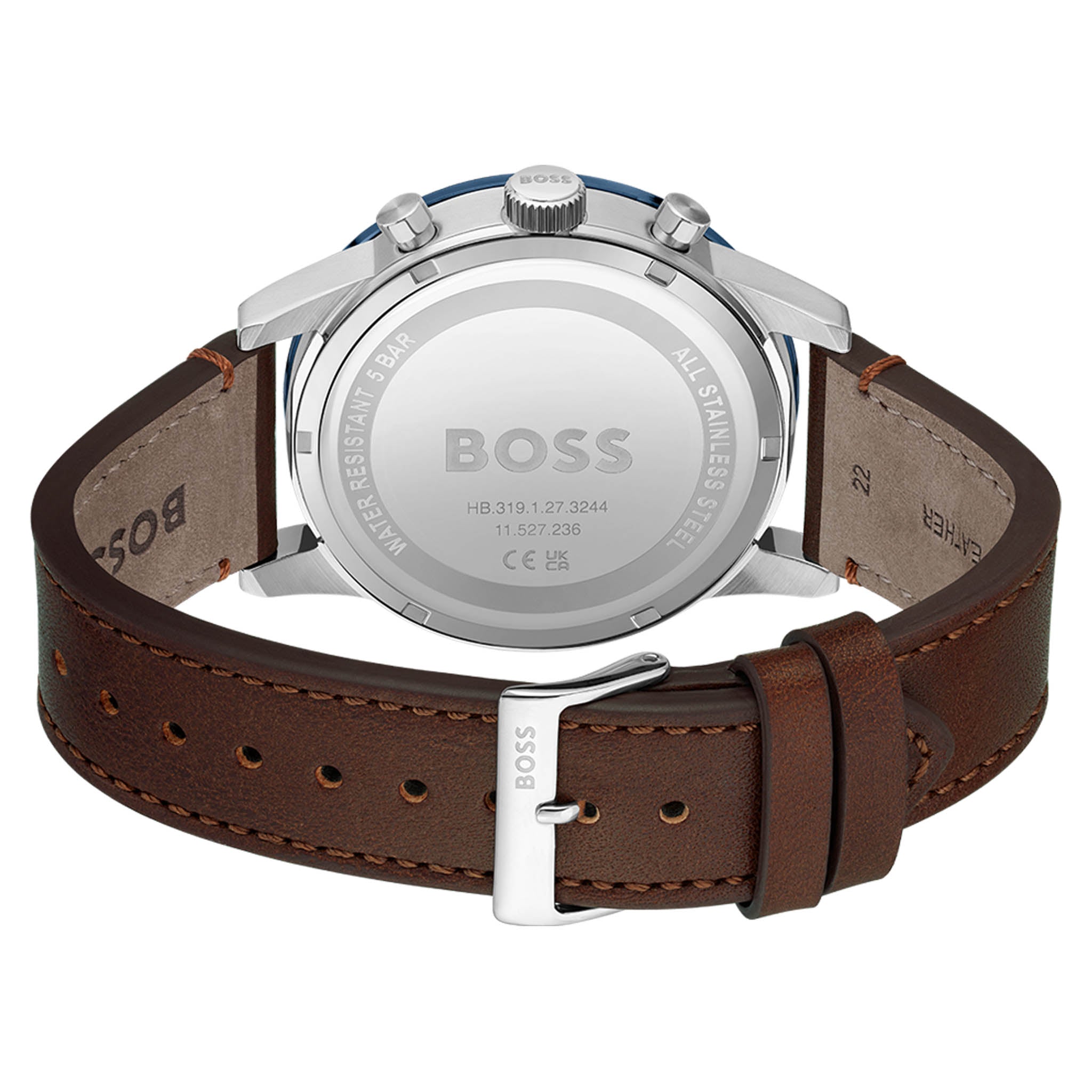 BOSS by Hugo Boss Brown Leather Blue Dial Men's Chrono Watch - 1513921