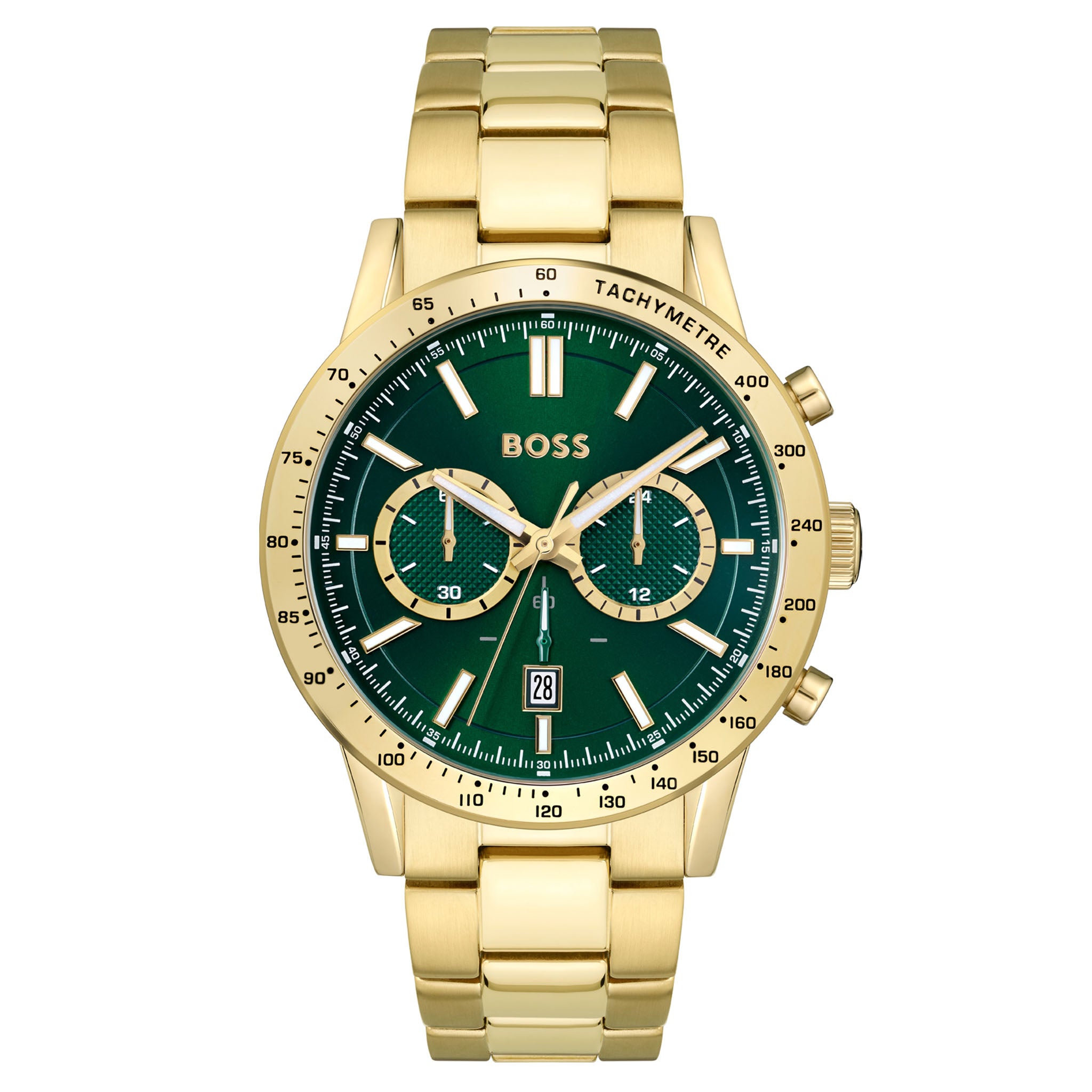 Hugo Boss Gold Steel Green Dial Men's Chronograph Watch - 1513923