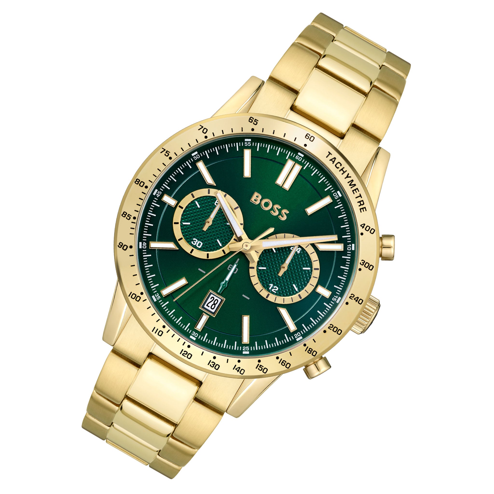 Hugo Boss Gold Steel Green Dial Men's Chronograph Watch - 1513923
