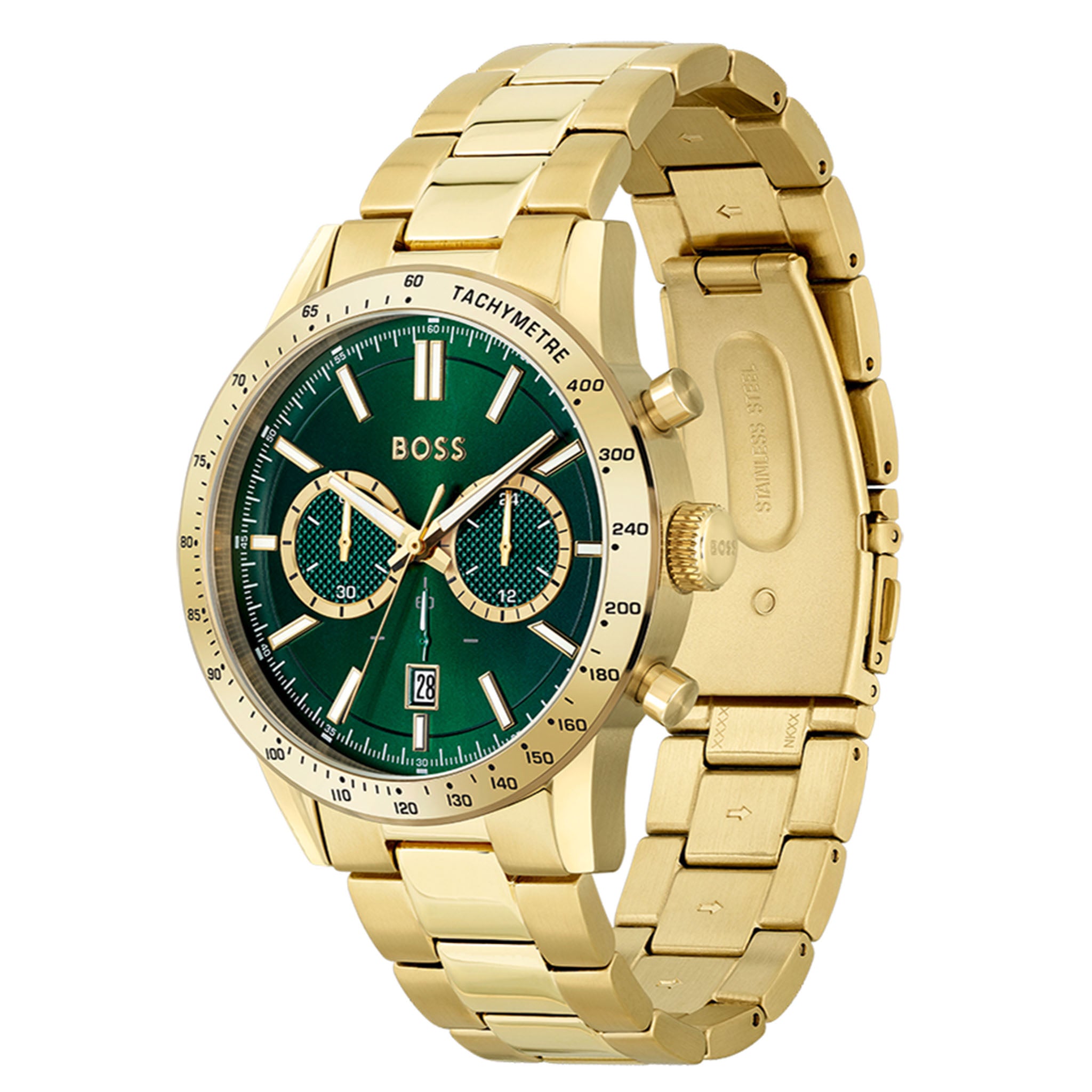 Hugo Boss Gold Steel Green Dial Men's Chronograph Watch - 1513923