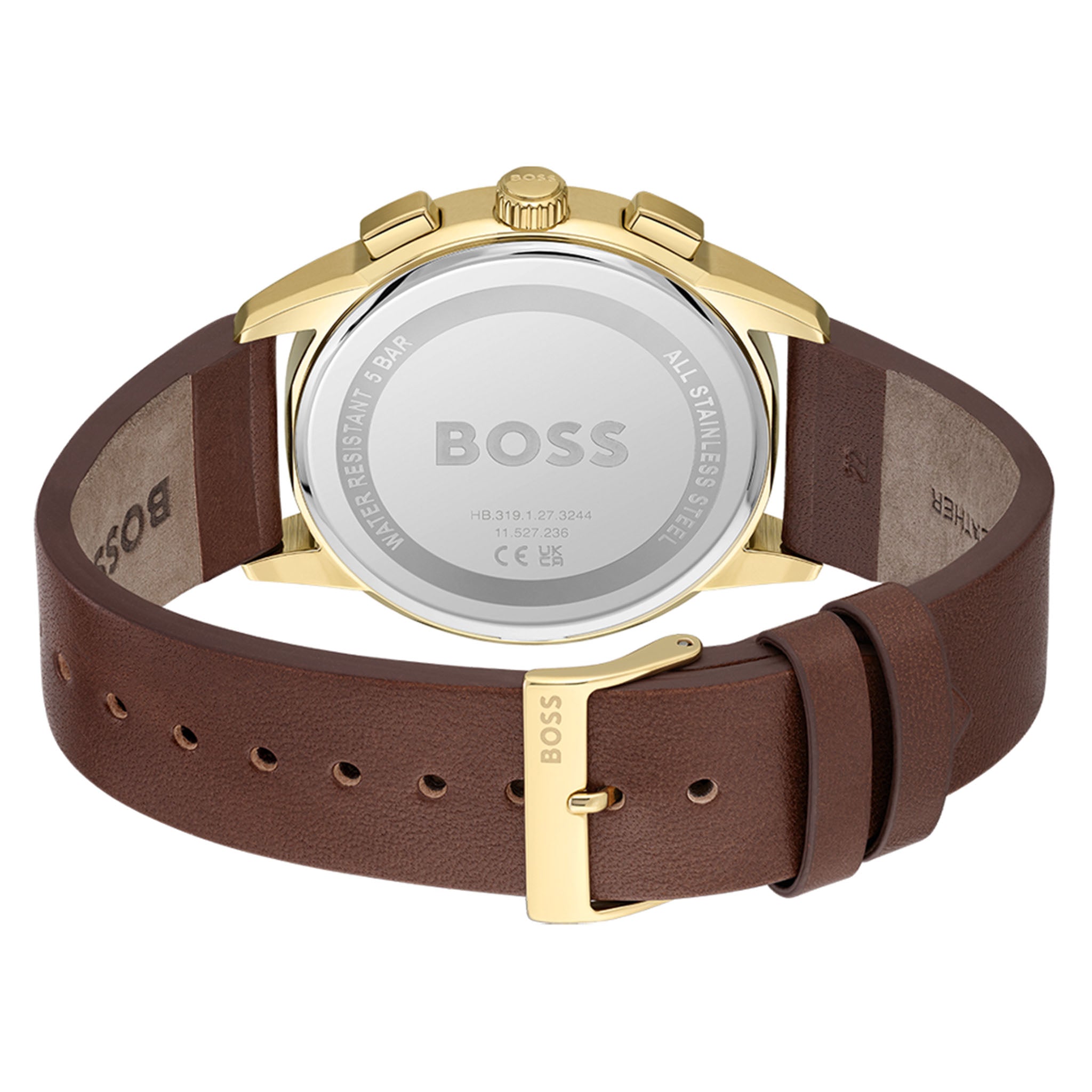 BOSS by Hugo Boss Brown Leather White Dial Men's Chrono Watch - 1513926