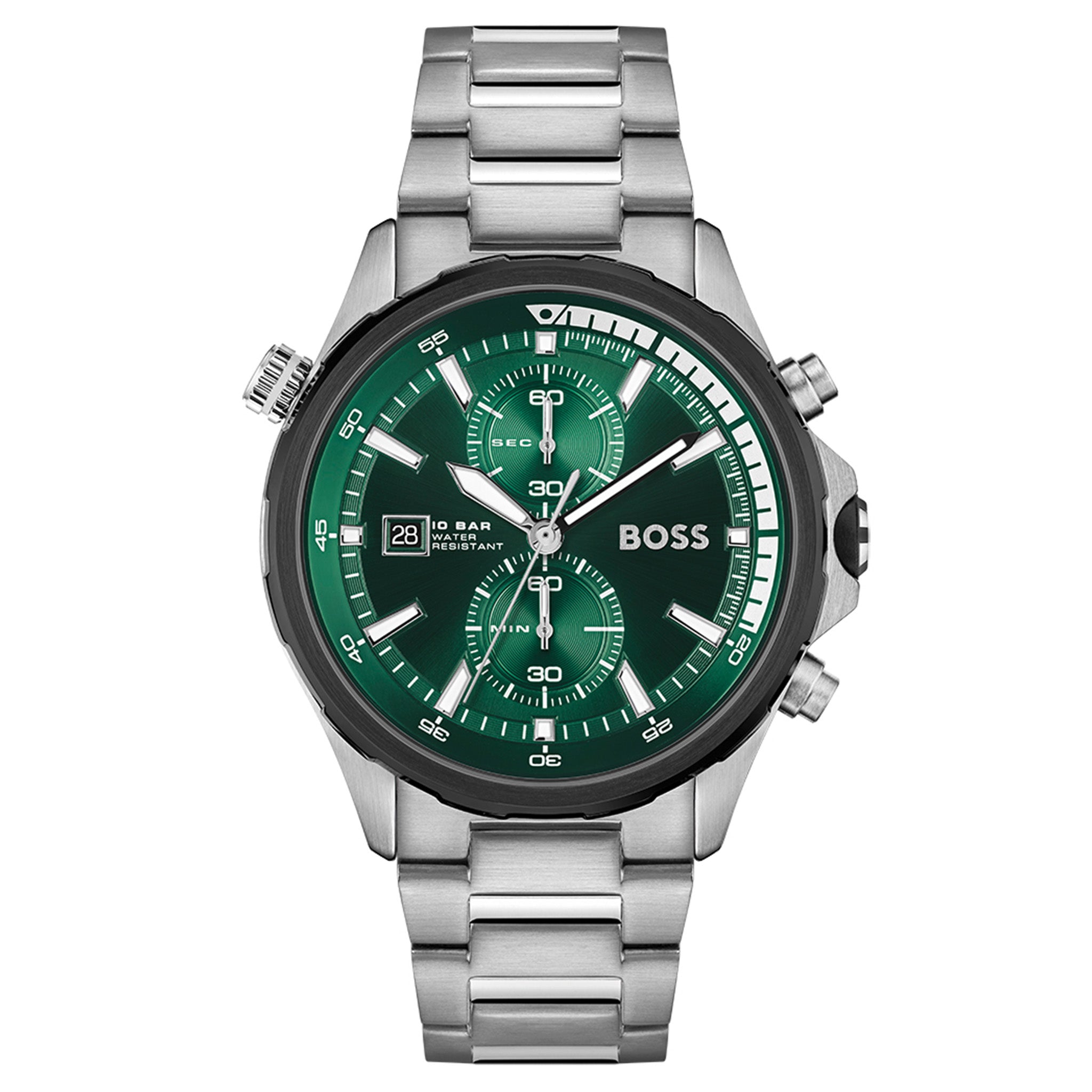BOSS by Hugo Boss Silver Steel Green Dial Chronograph Men's Watch - 1513930
