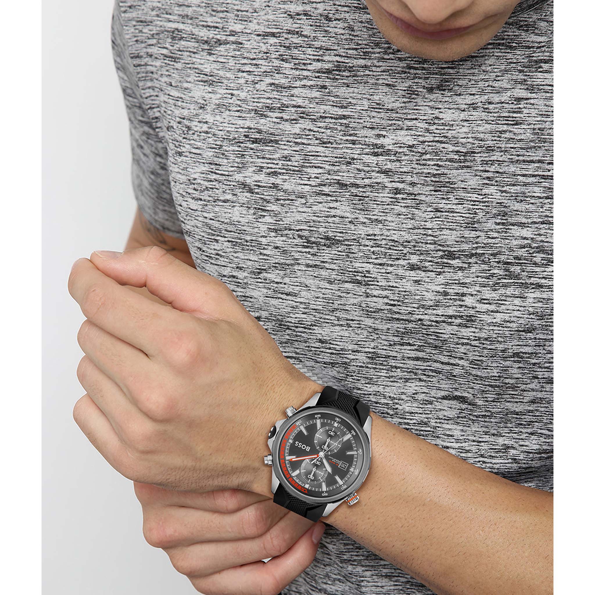 BOSS by Hugo Boss Black Silicone Grey Dial Chronograph Men's Watch - 1513931