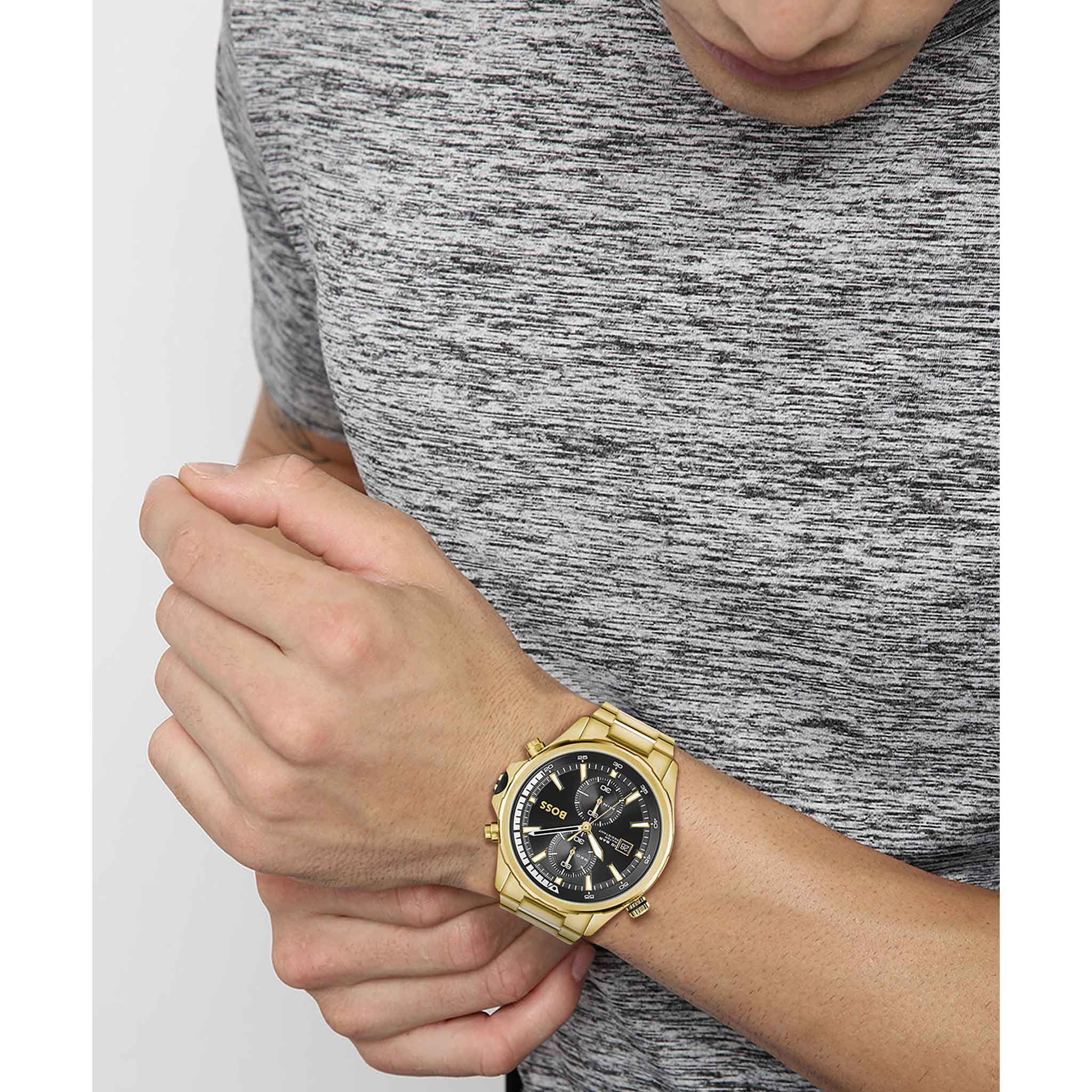 BOSS by Hugo Boss Gold Steel Black Dial Men's Chrono Watch - 1513932