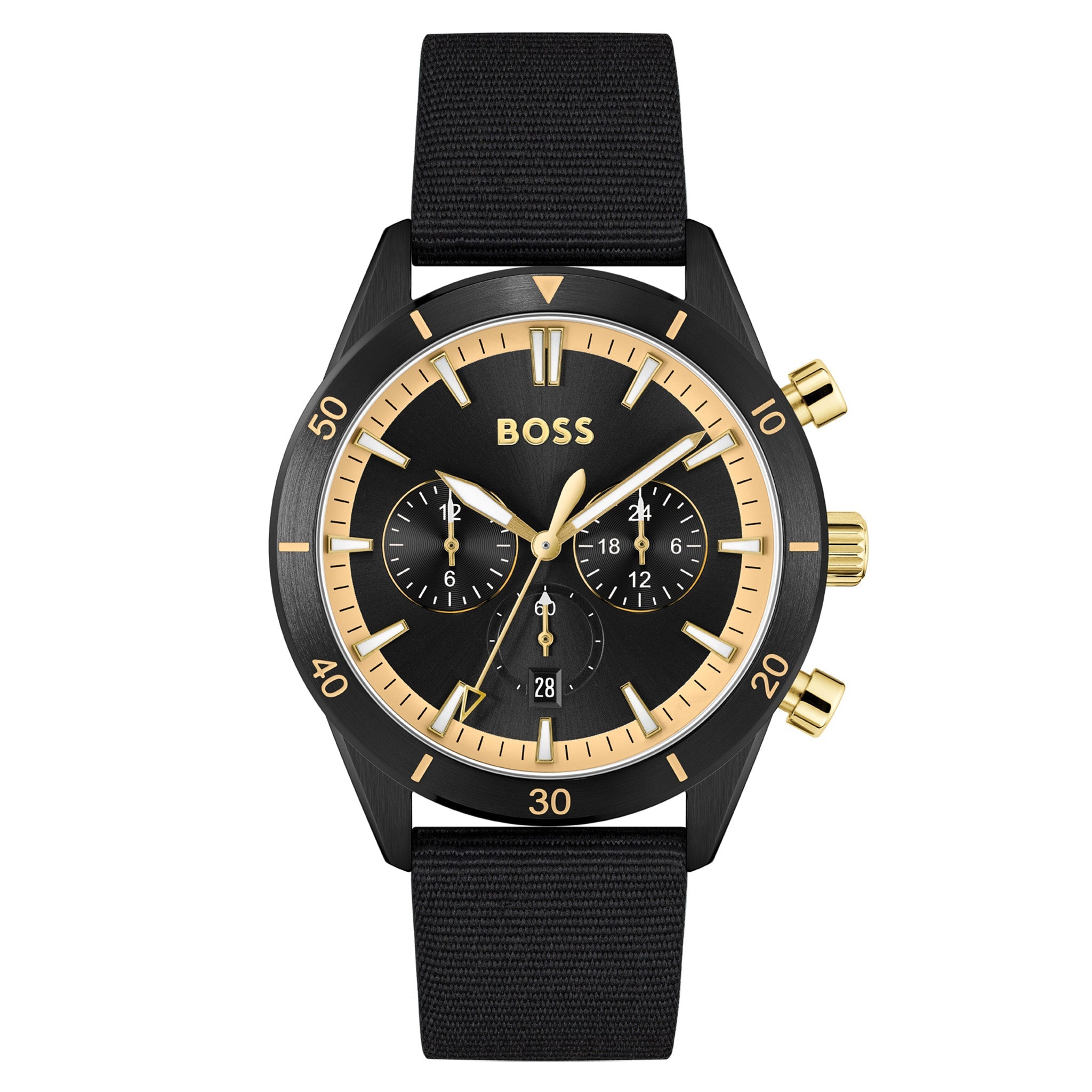 Hugo Boss Black Fabric Black Dial Men's Multi-function Watch - 1513935