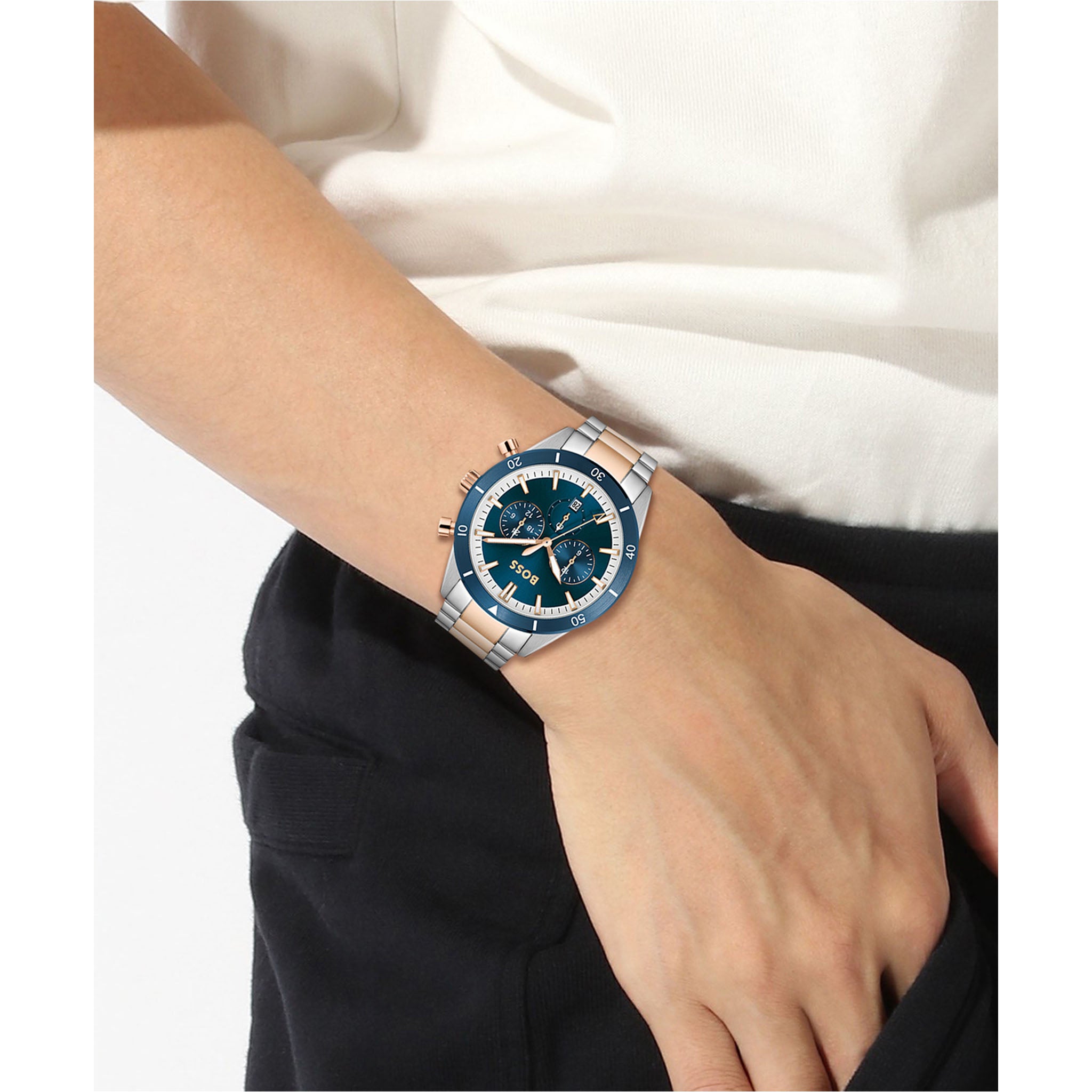 BOSS by Hugo Boss Two-Tone Steel Blue Dial Men's Chronograph Watch - 1513937