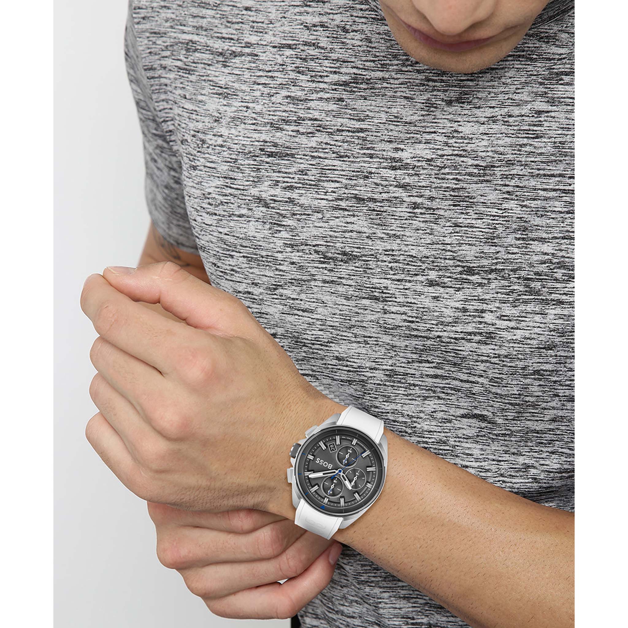 BOSS by Hugo Boss White Silicone Grey Dial Men's Chrono Watch - 1513948