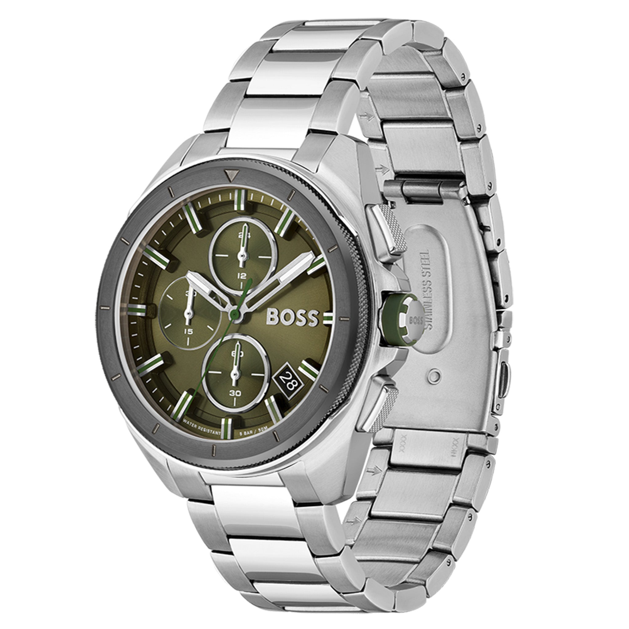 BOSS by Hugo Boss Stainless Steel Green Dial Men's Chronograph Watch - 1513951