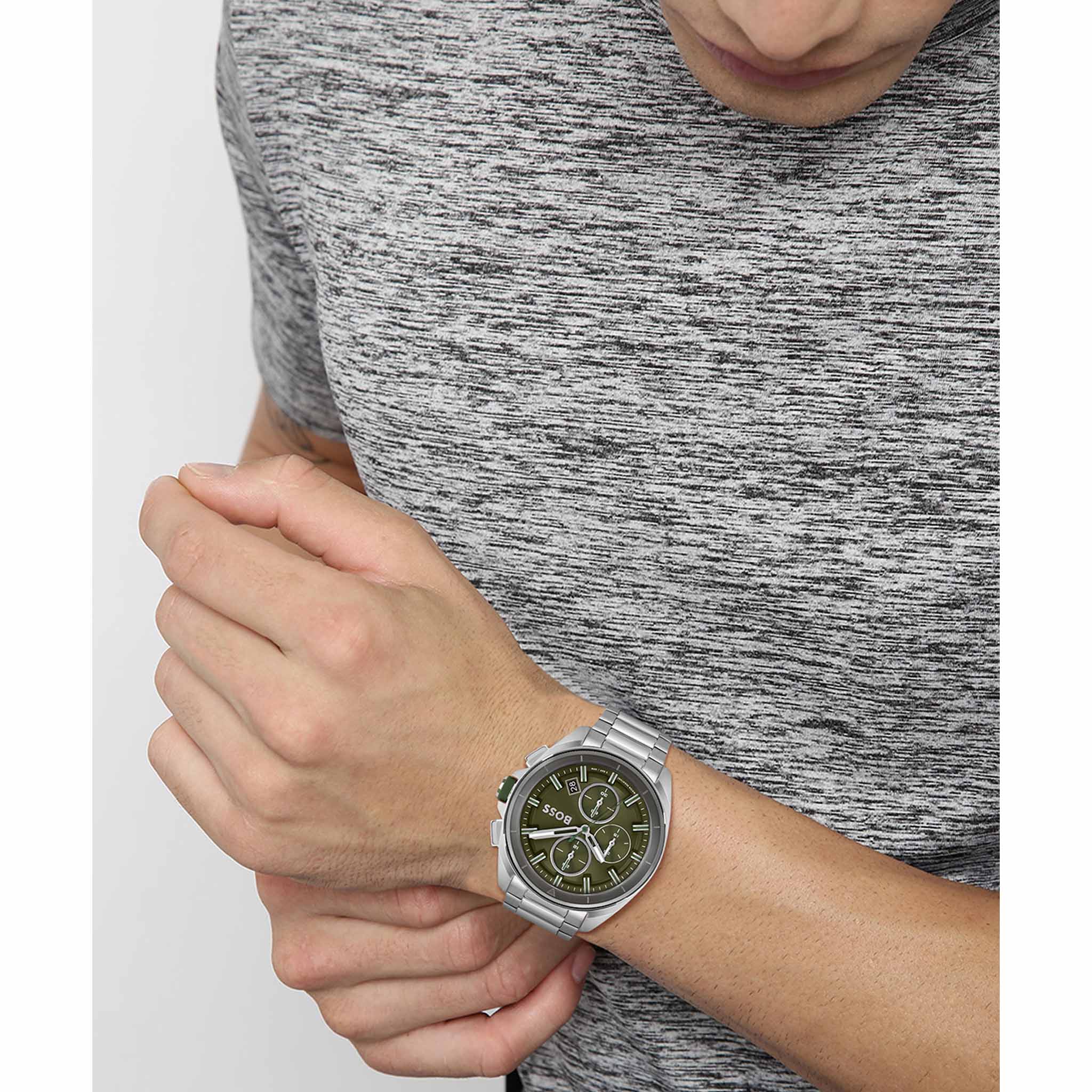 BOSS by Hugo Boss Stainless Steel Green Dial Men's Chronograph Watch - 1513951