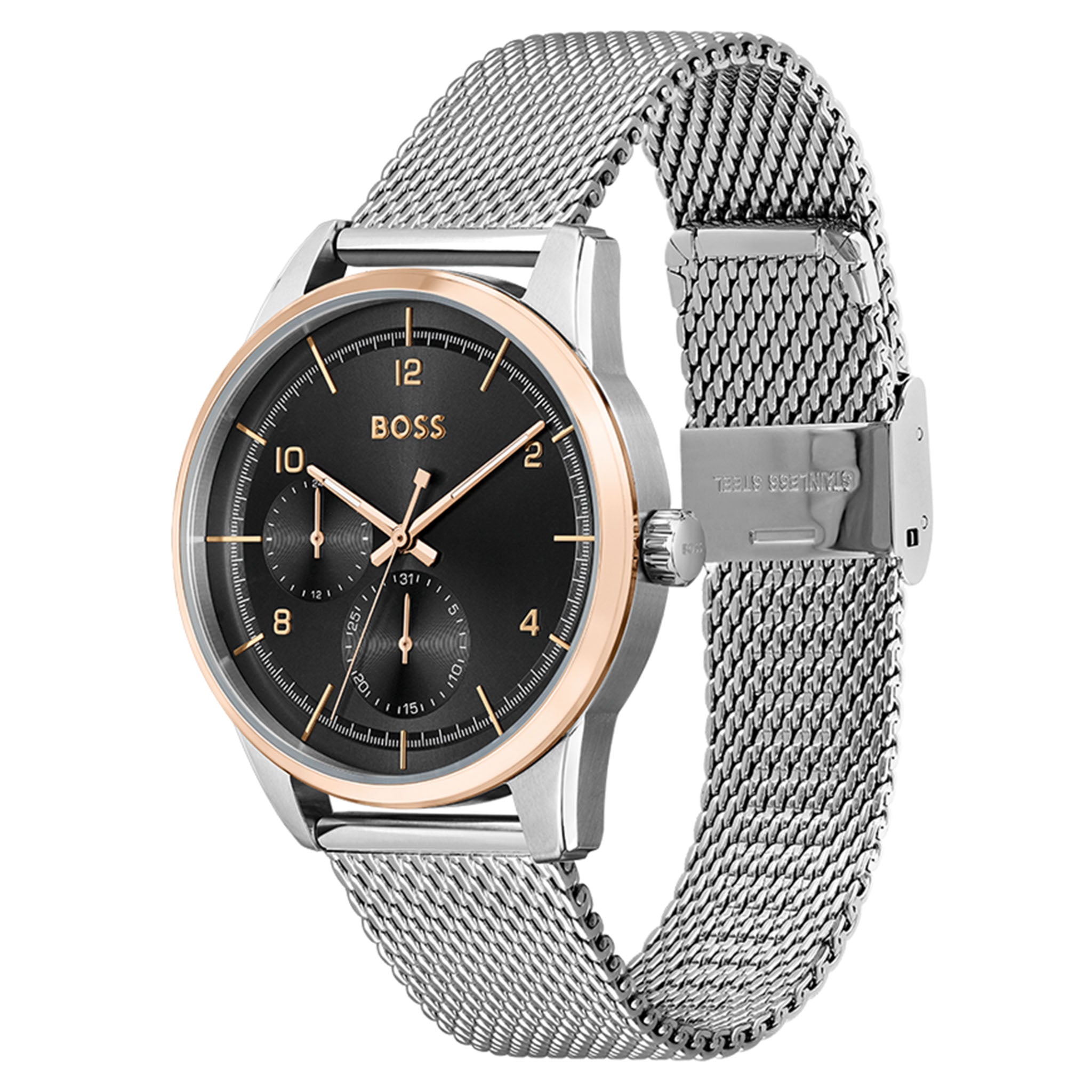 BOSS by Hugo Boss Mesh Steel Black Dial Men's Multi-function Watch - 1513961