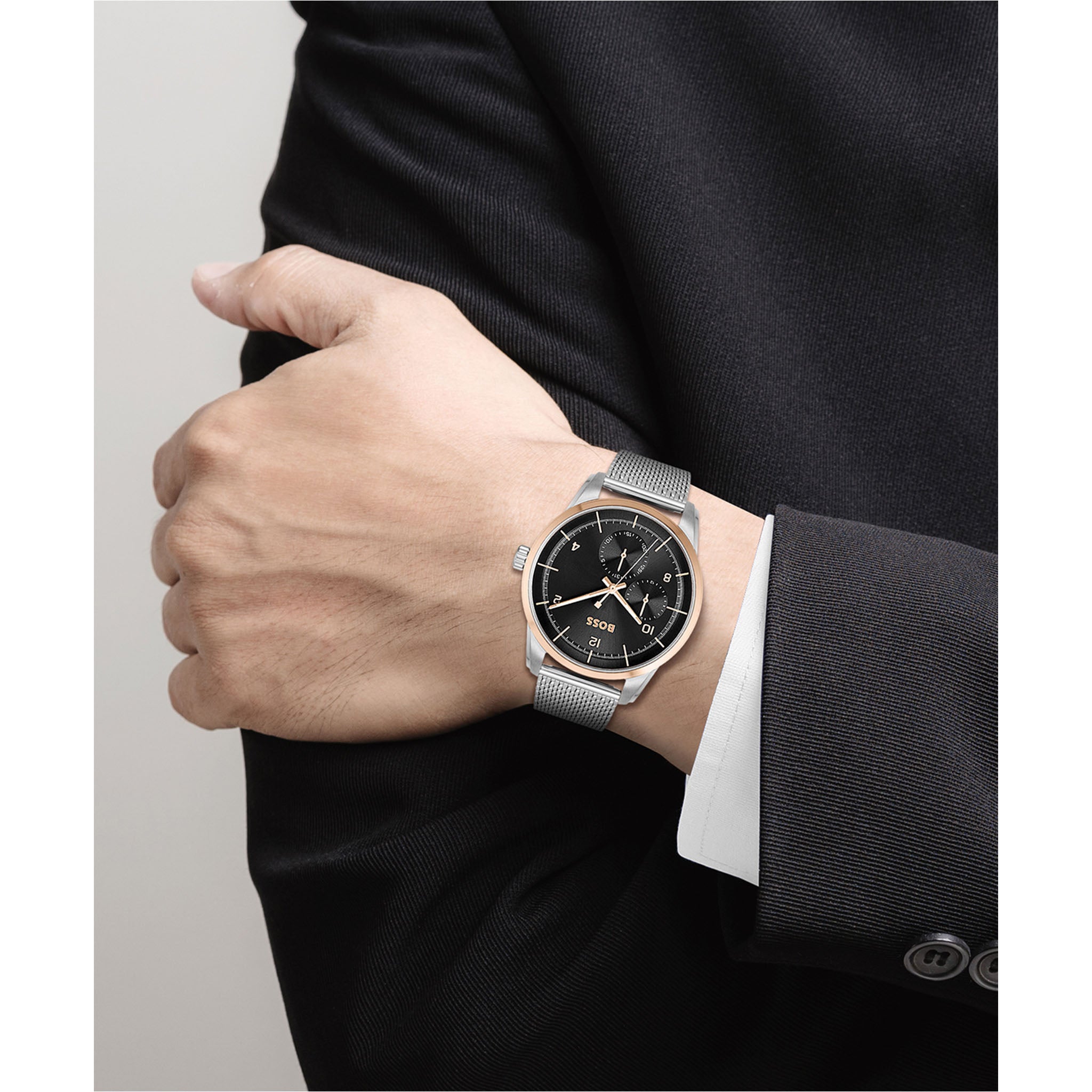 BOSS by Hugo Boss Mesh Steel Black Dial Men's Multi-function Watch - 1513961