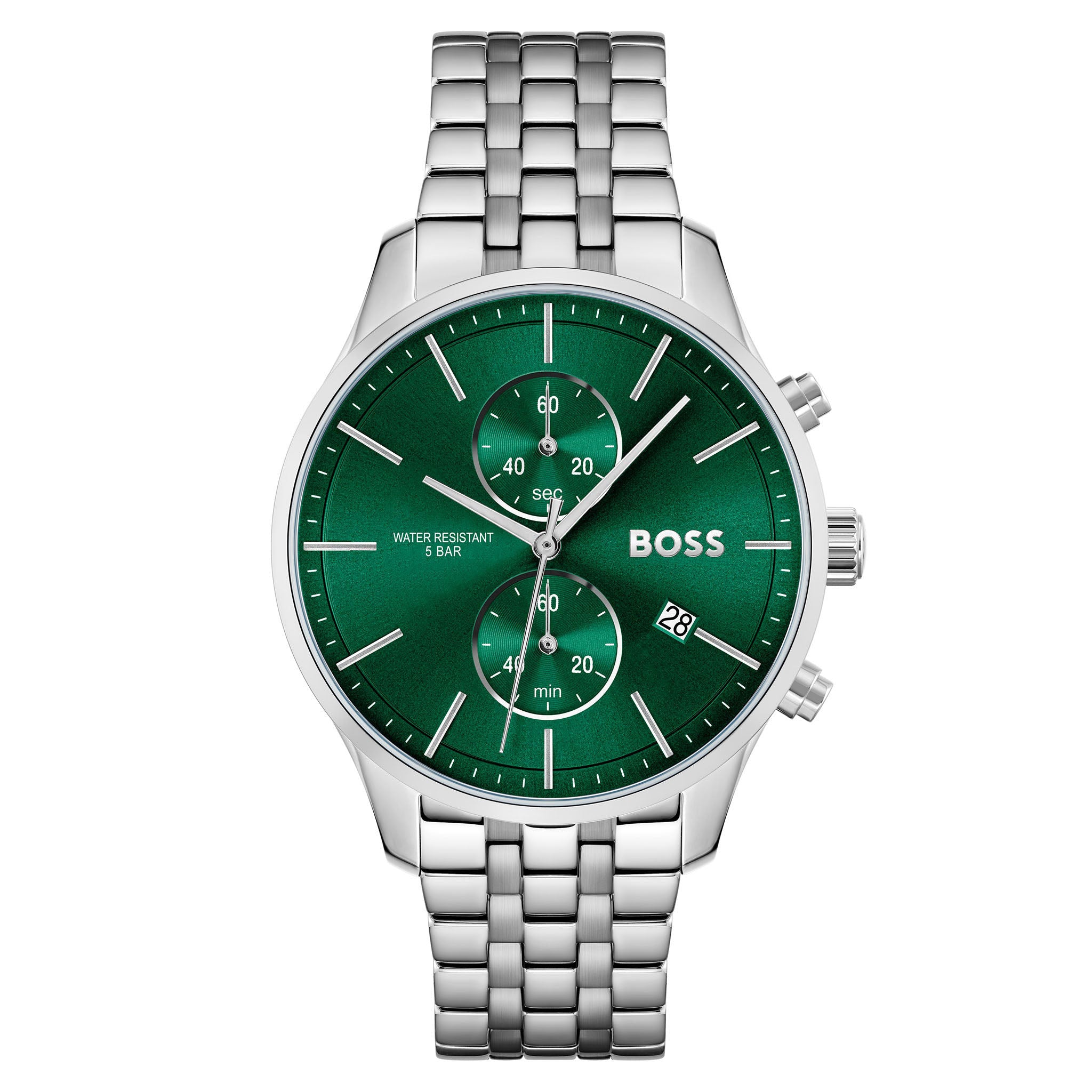 BOSS by Hugo Boss Stainless Steel Green Dial Chronograph Men's Watch - 1513975