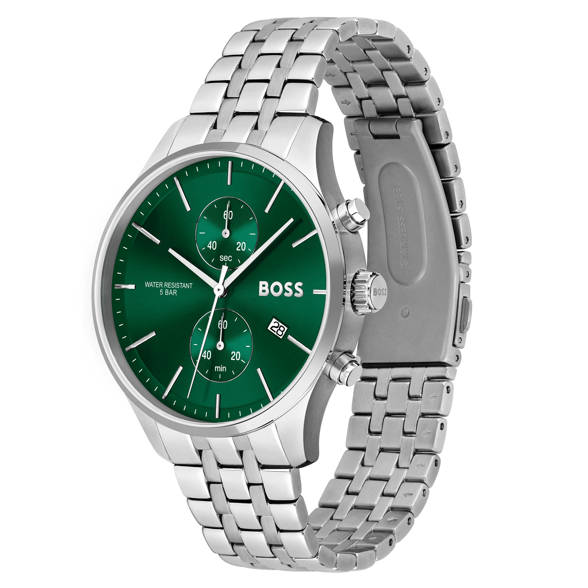 BOSS by Hugo Boss Stainless Steel Green Dial Chronograph Men's Watch - 1513975