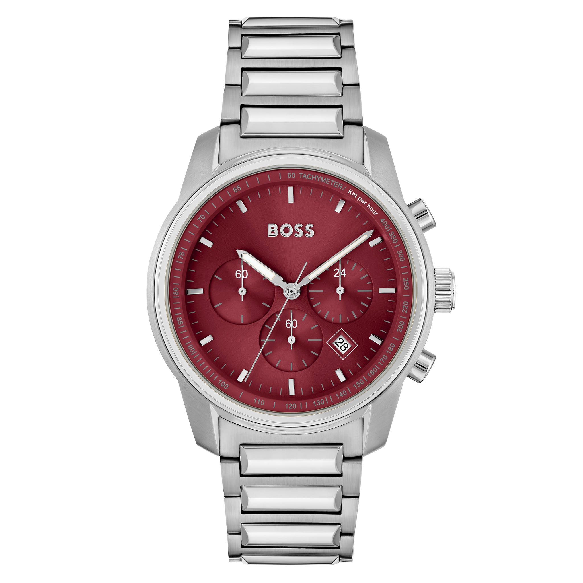 BOSS by Hugo Boss Stainless Steel Red Dial Chronograph Men's Watch - 1514004