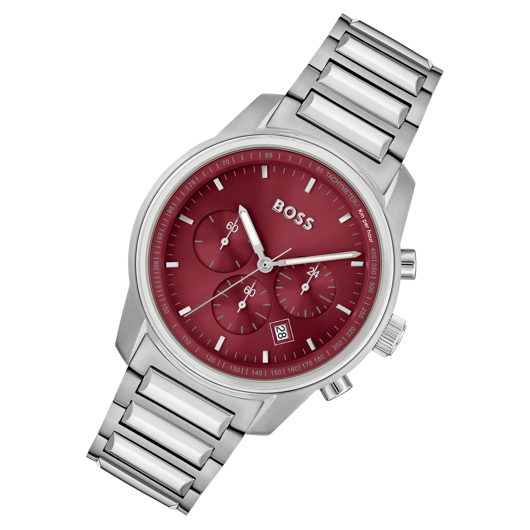 BOSS by Hugo Boss Stainless Steel Red Dial Chronograph Men's Watch - 1514004