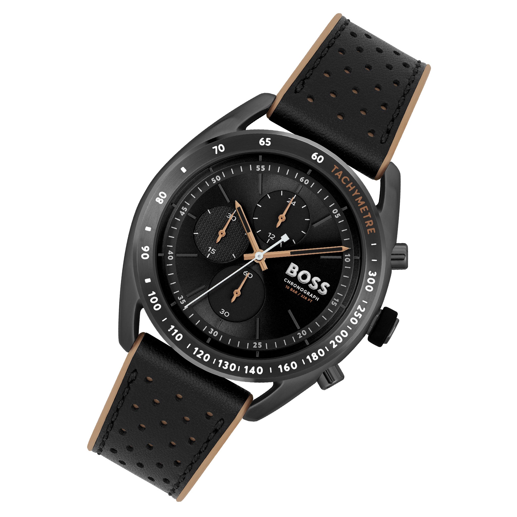 Hugo Boss Brown Silicone Black Dial Chronograph Men's Watch - 1514022