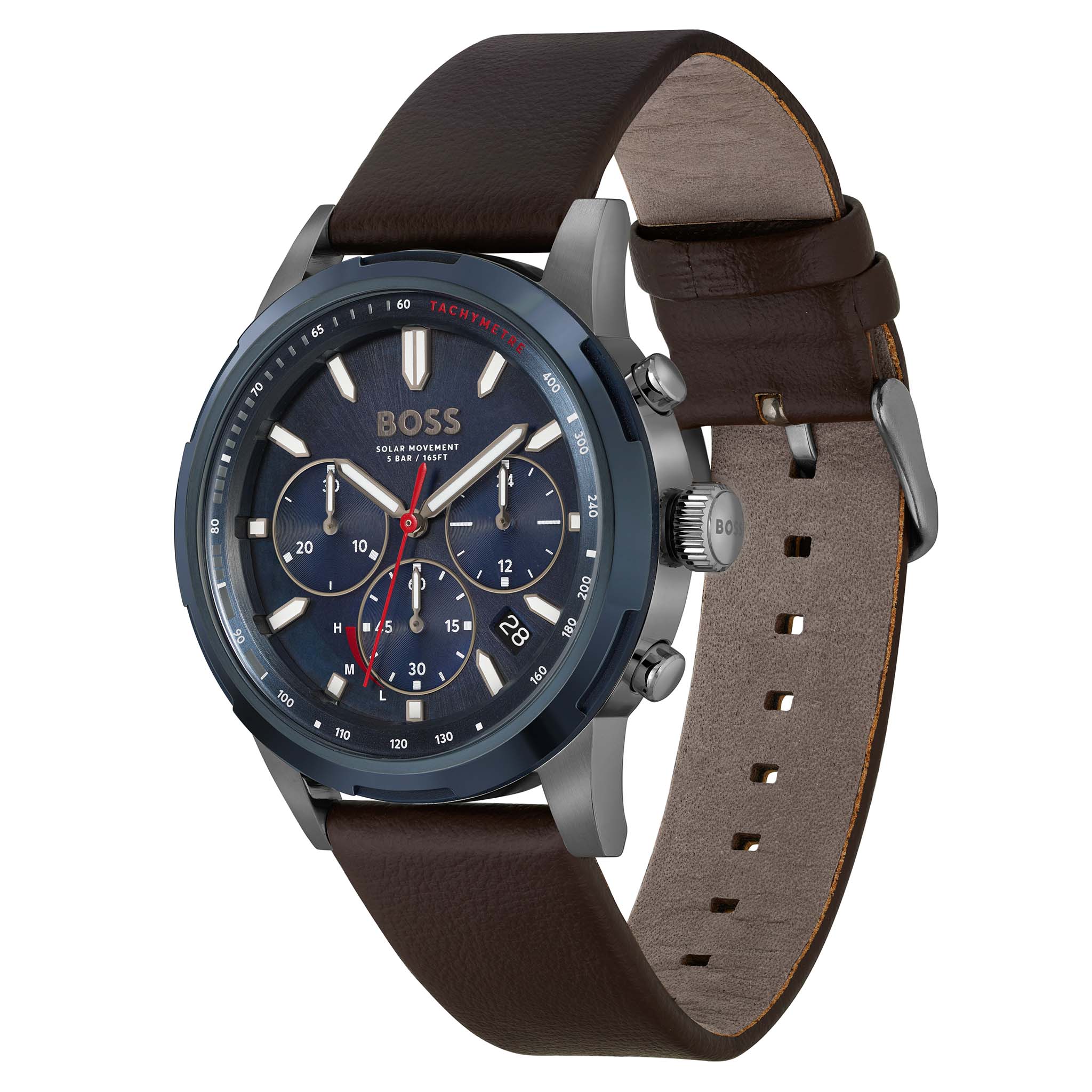 BOSS by Hugo Boss Brown Leather Blue Dial Solar-Chronograph Men's Watch - 1514030