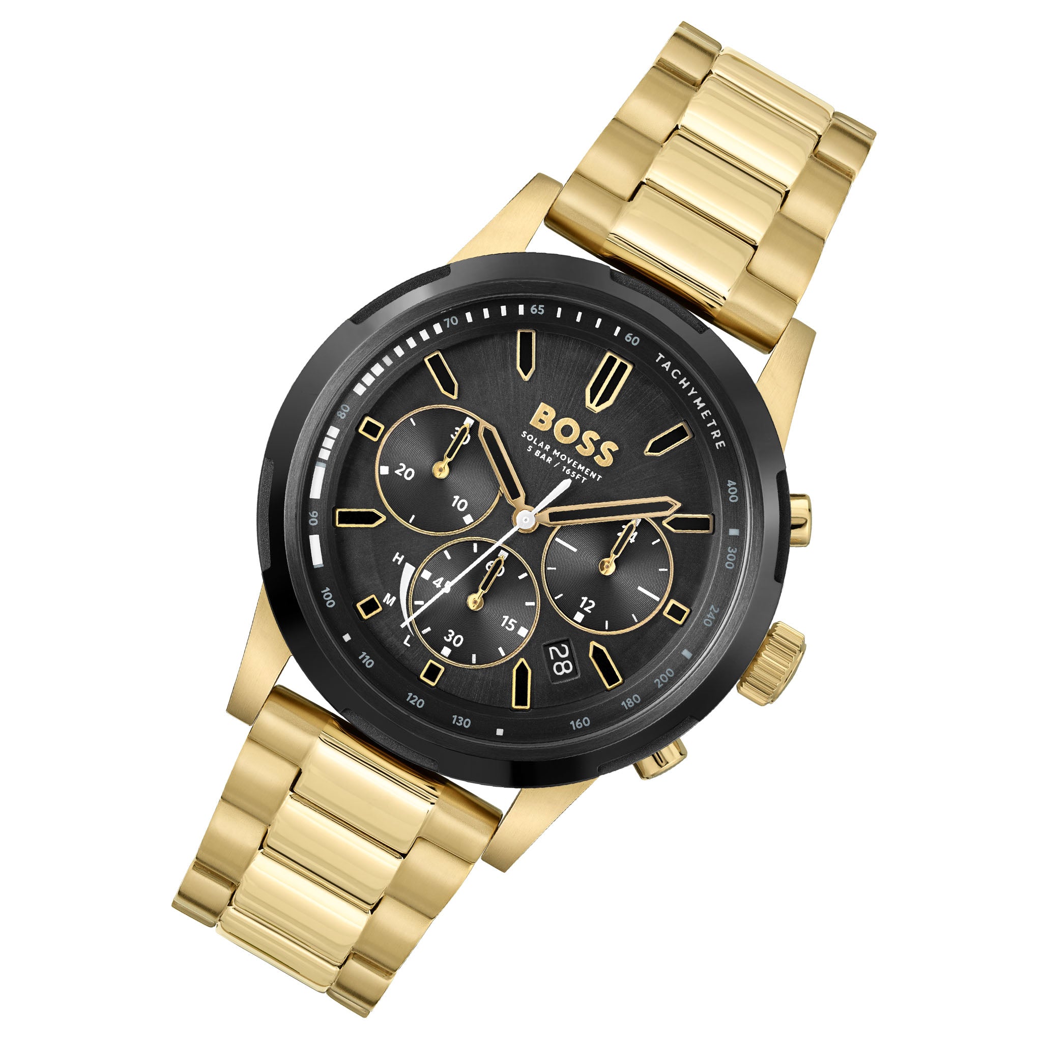 Hugo Boss Gold Steel Black Sunray Dial Solar - Chrono Men's Watch - 1514033