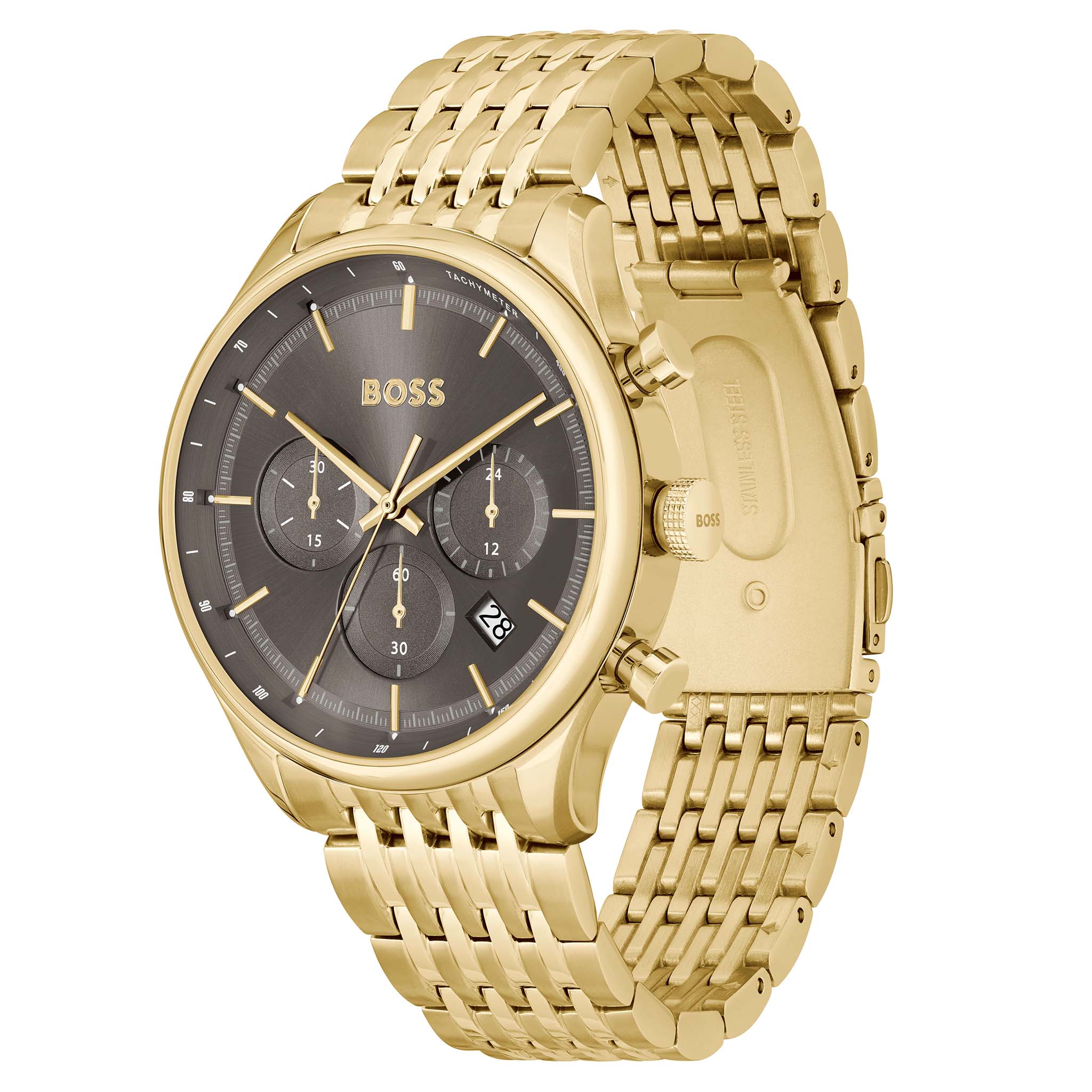 BOSS by Hugo Boss Gold Steel Dark Grey Dial Chronograph Men's Watch - 1514051
