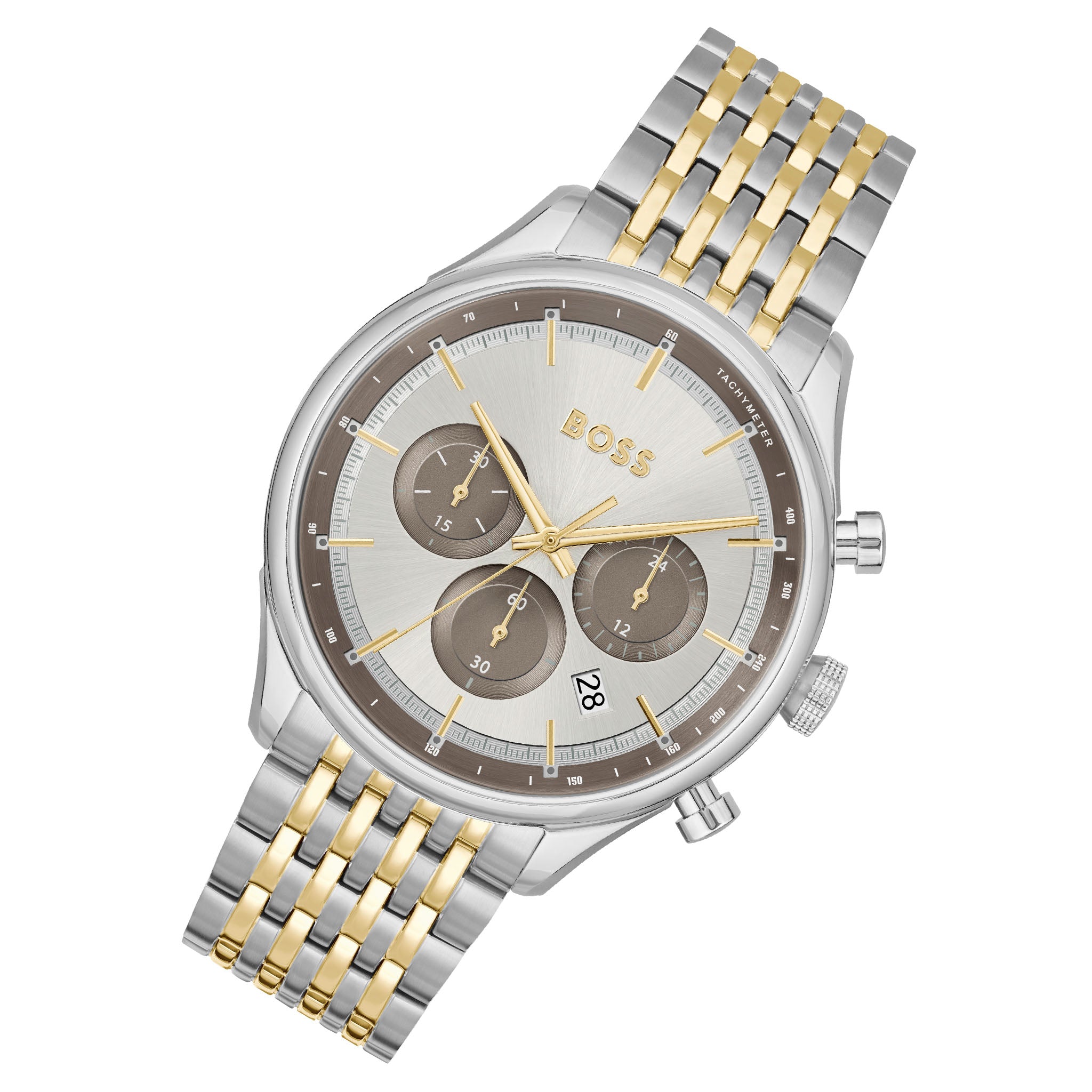 Hugo Boss Two-Tone Steel Grey & Silver White Dial Chronograph Men's Watch - 1514053