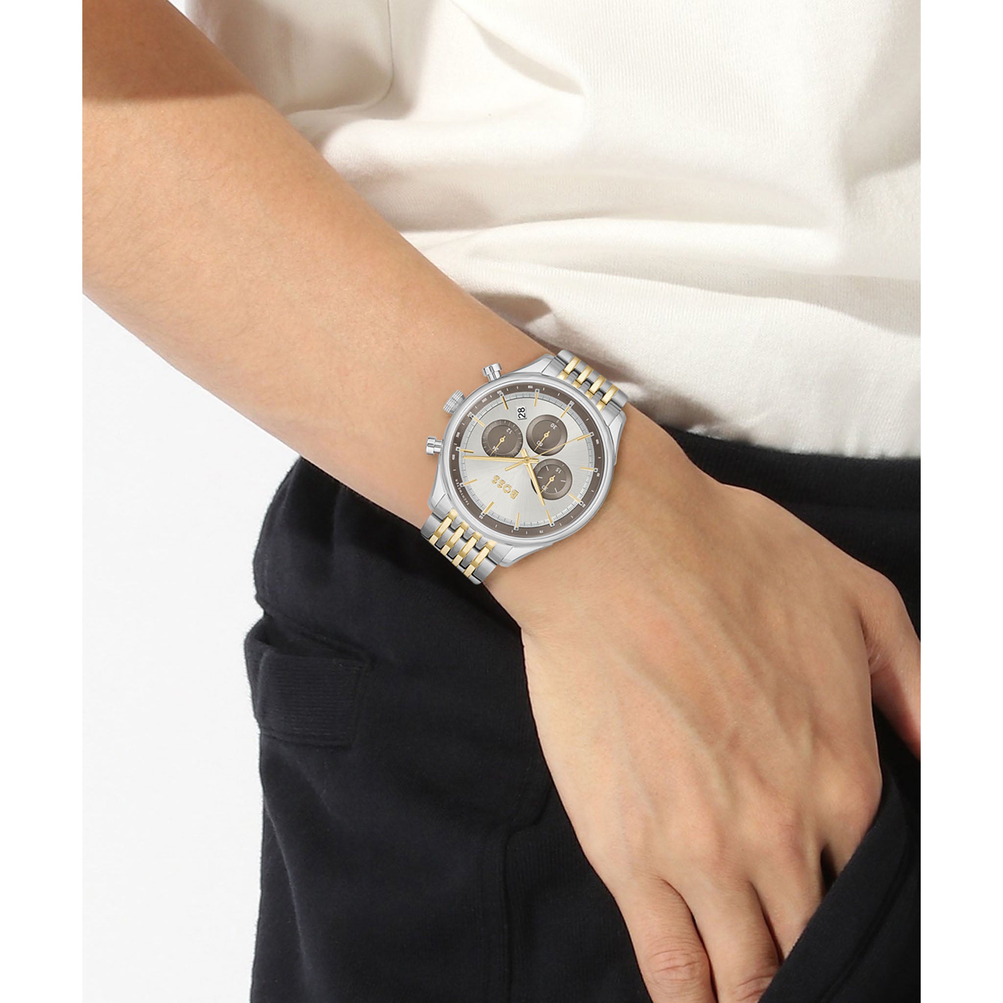 Hugo Boss Two-Tone Steel Grey & Silver White Dial Chronograph Men's Watch - 1514053