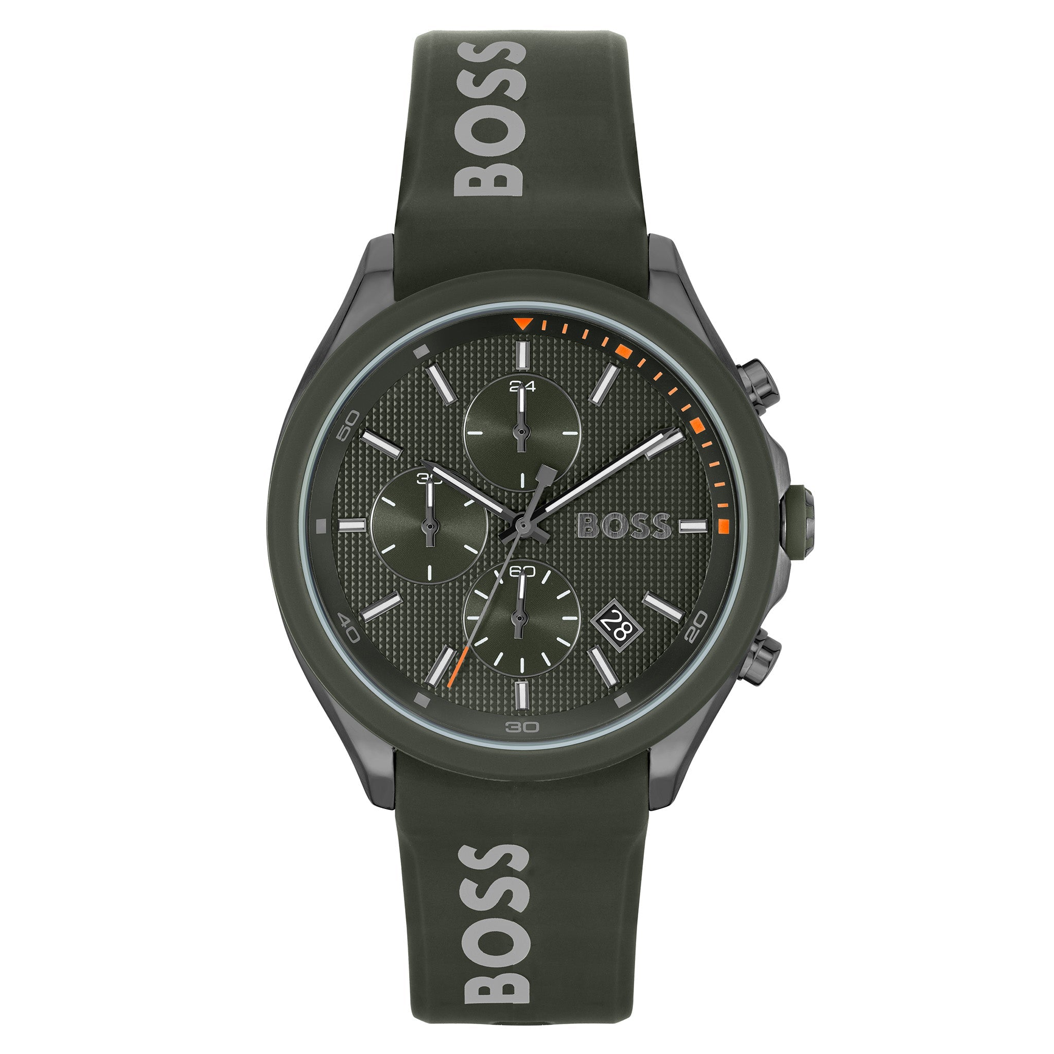Hugo Boss Silicone Green Dial Fashion Chrono Men's Watch - 1514060