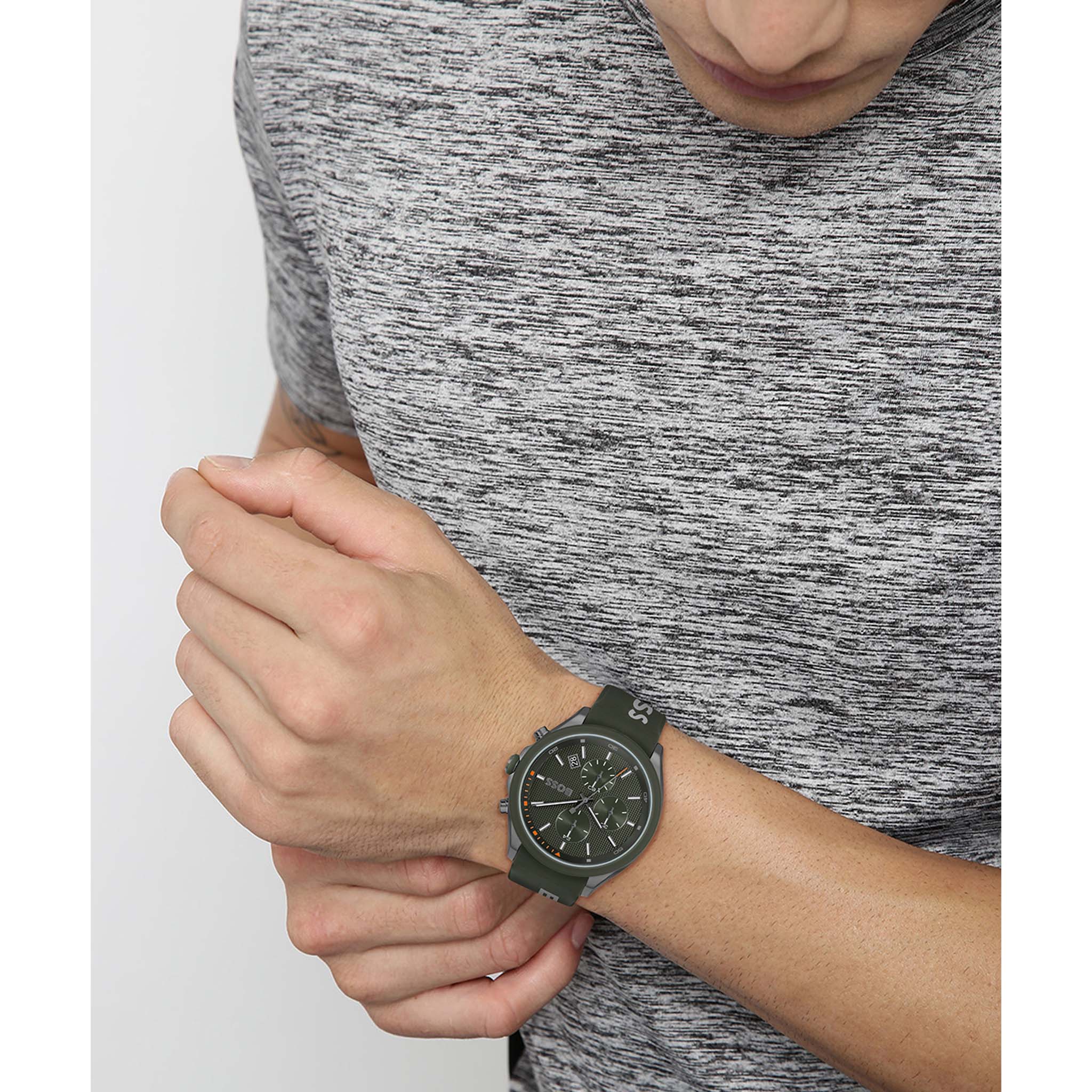 Hugo Boss Silicone Green Dial Chronograph Men's Watch - 1514060