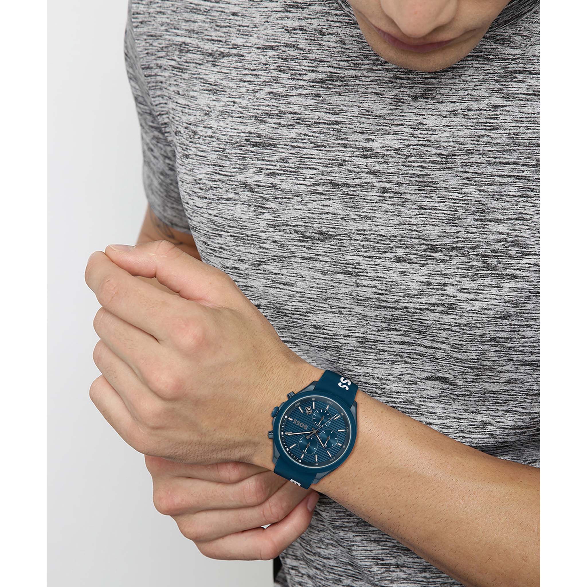 Hugo Boss Silicone Blue Dial Chronograph Men's Watch - 1514061