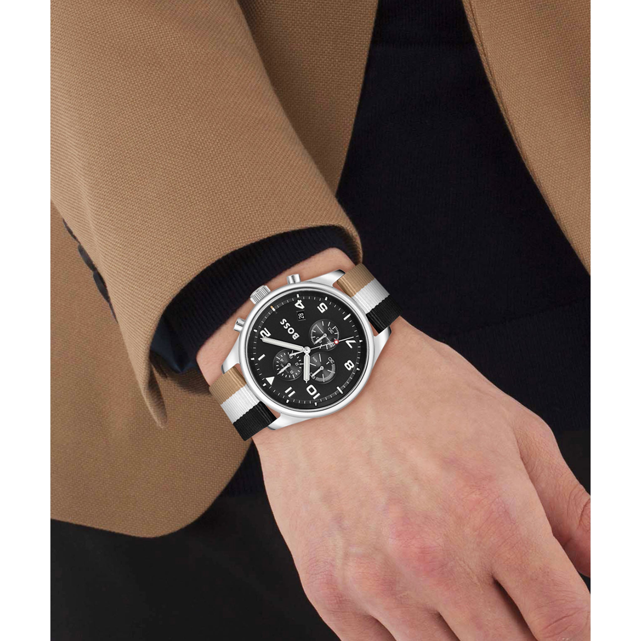 BOSS by Hugo Boss Multi-colour Nylon Black Dial Chronograph Men's Watch - 1514062