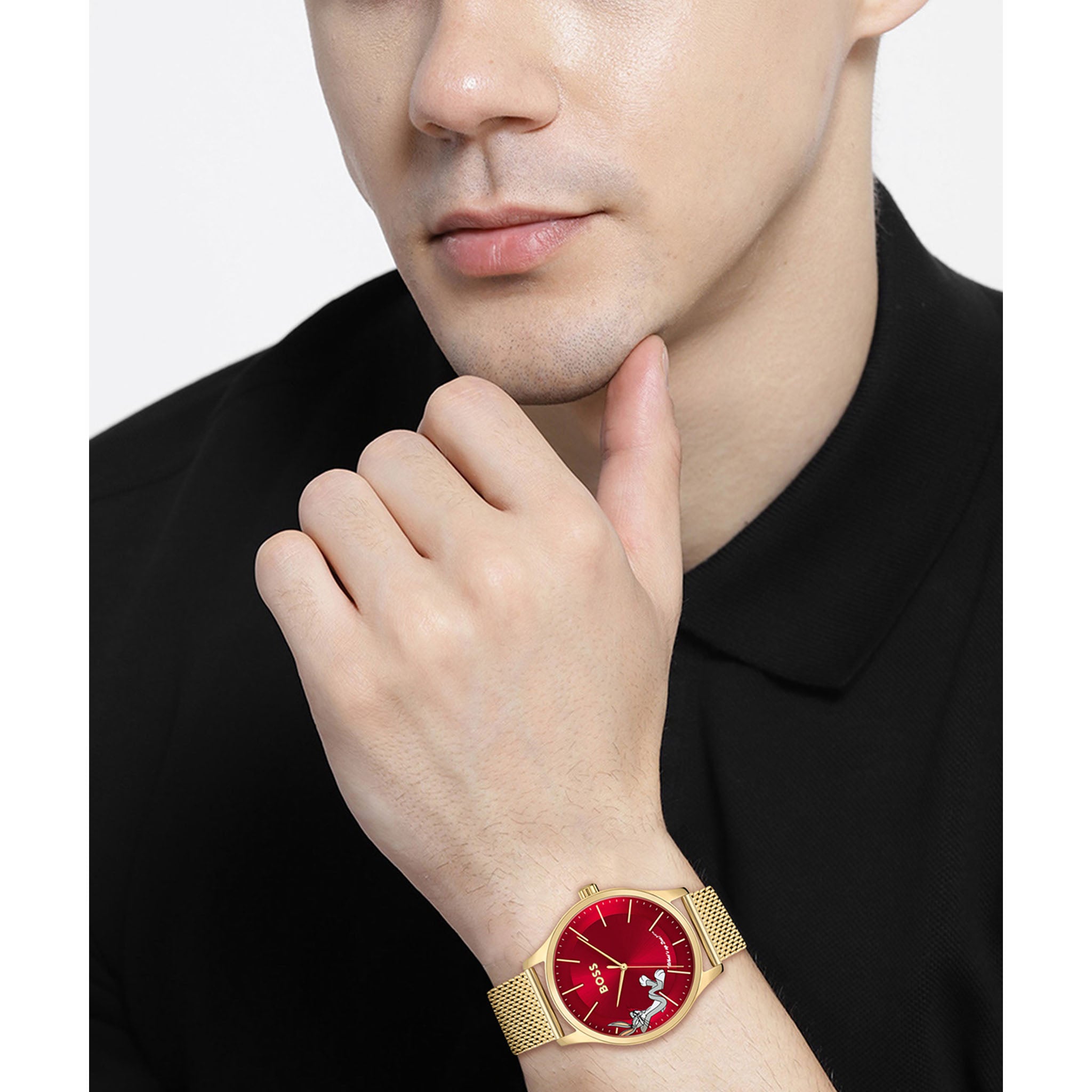 BOSS by Hugo Boss Elite Bugs Bunny Gold Steel Mesh Red Dial Men's Watch - 1514063