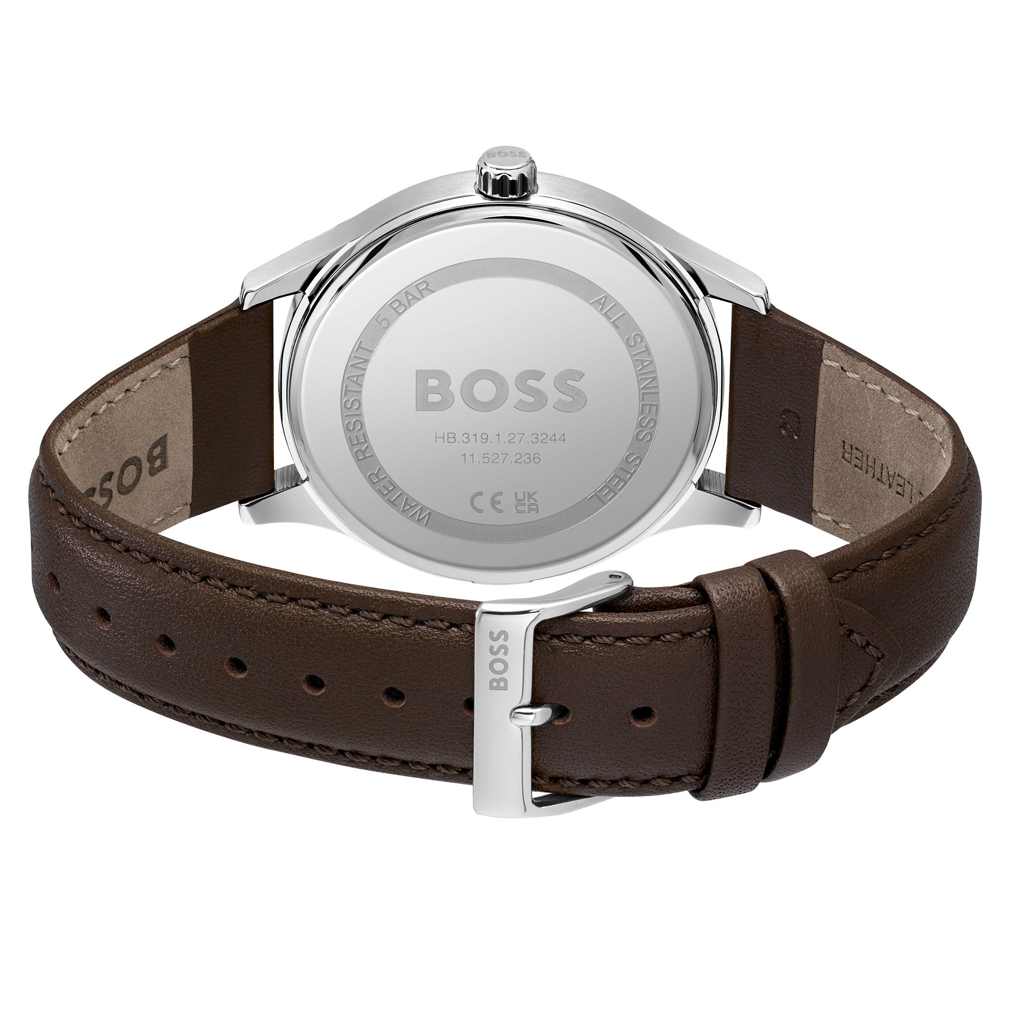 BOSS by Hugo Boss Brown Calfskin Leather Silver White Dial Men's Watch - 1514064