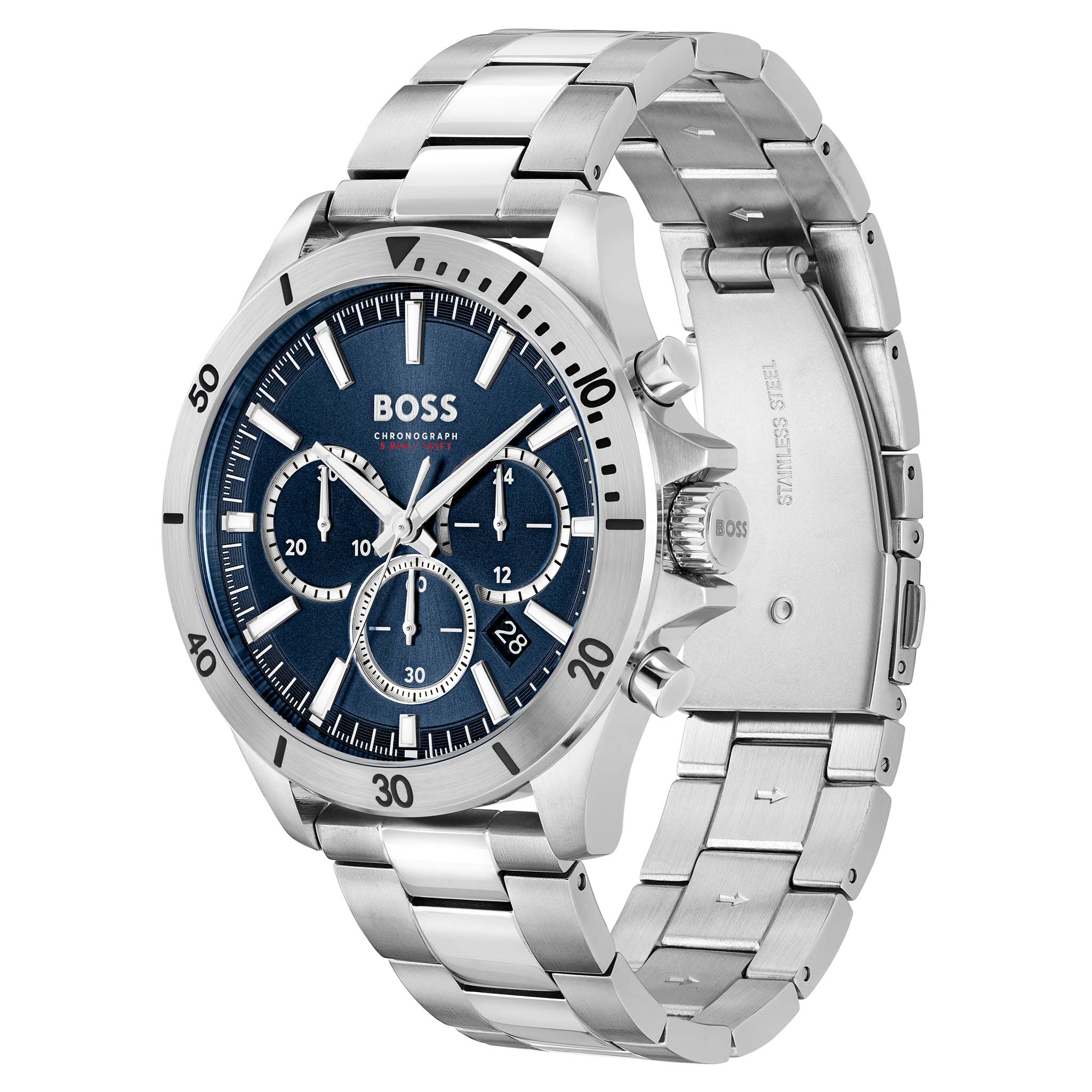 Hugo Boss Silver Steel Blue Dial Fashion Chrono Men's Watch - 1514069