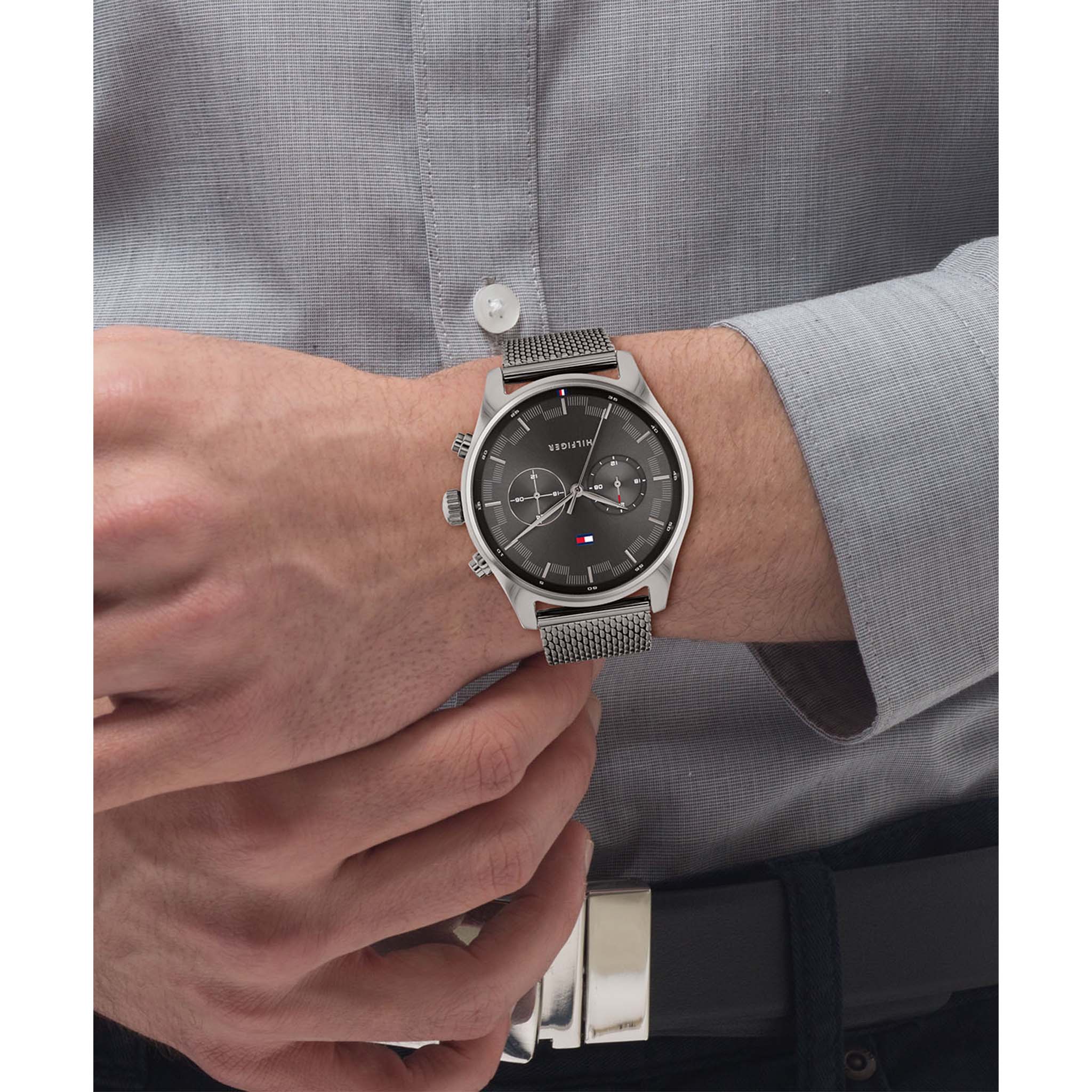 Tommy Hilfiger Steel Mesh Grey Dial Men's Multi-function Watch - 1710421