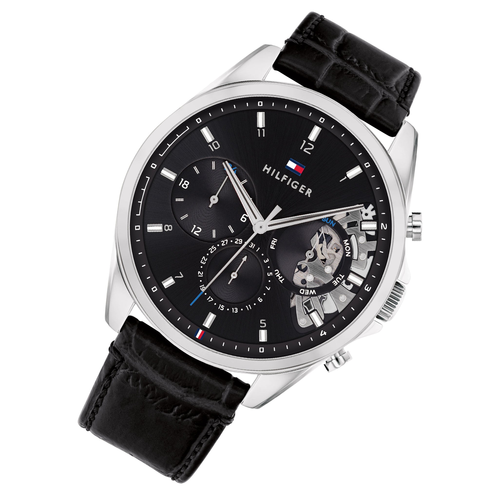 Tommy Hilfiger Black Leather Men's Multi-function Watch - 1710449