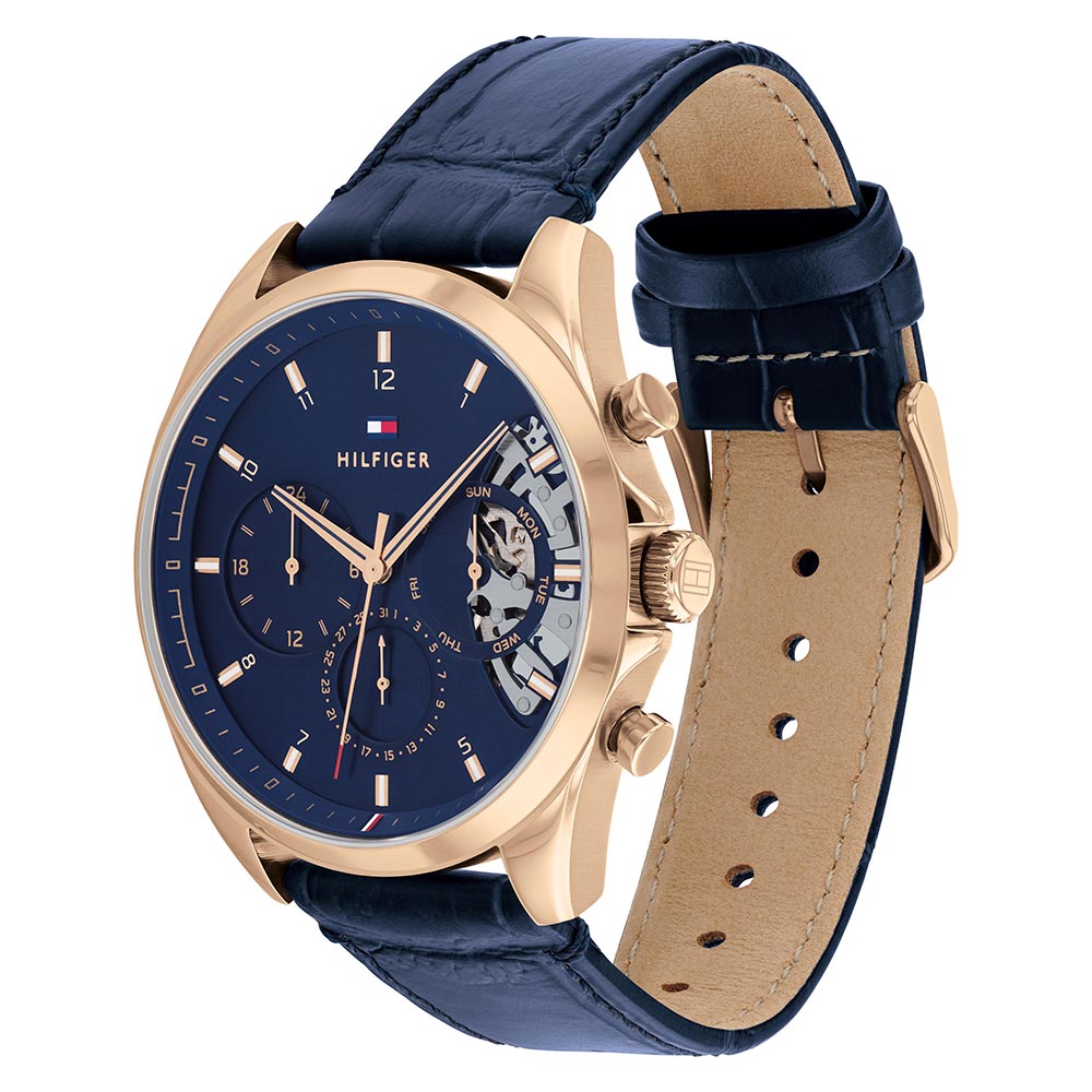 Tommy Hilfiger Blue Leather Men's Multi-function Watch - 1710451