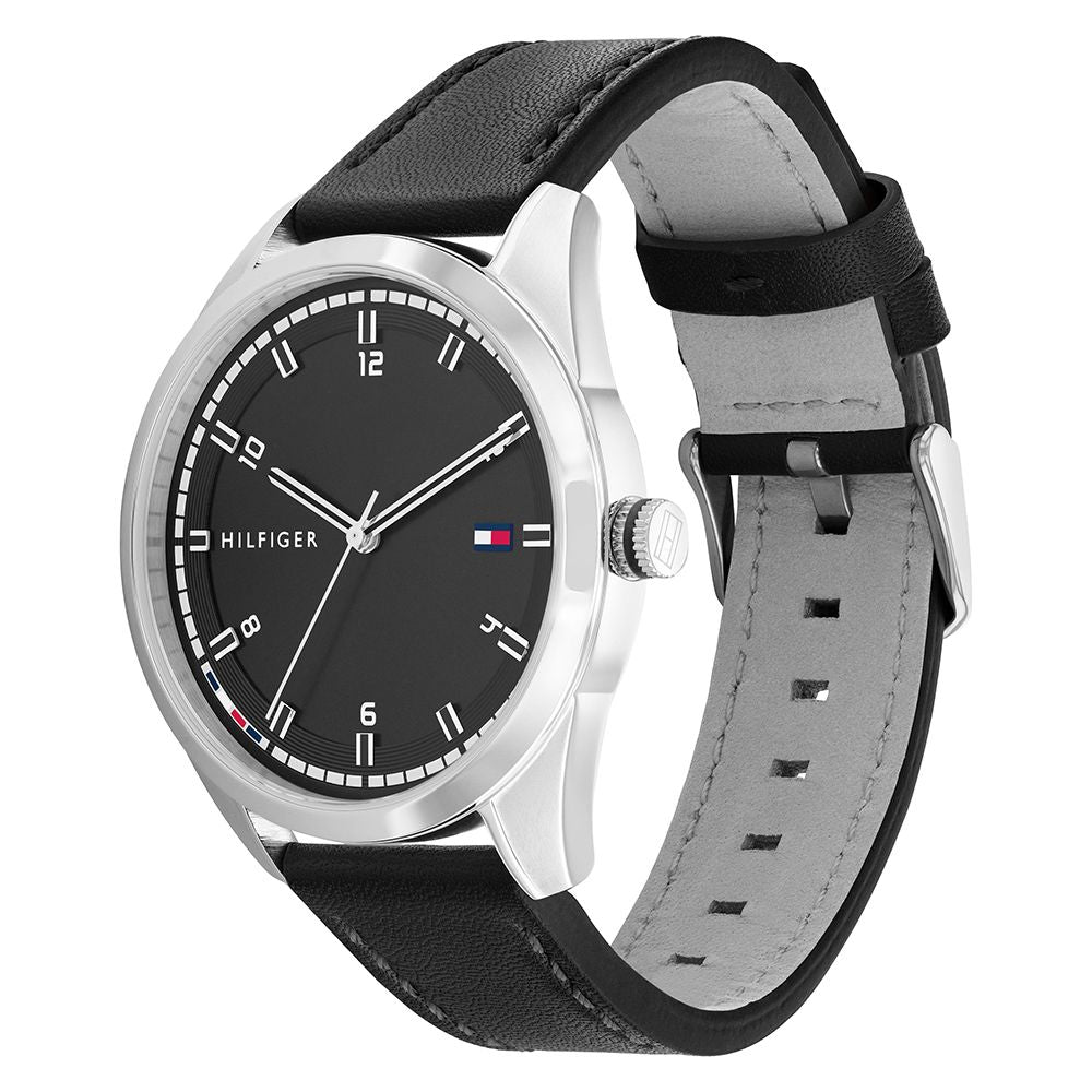 Tommy Hilfiger Black Leather Grey Dial Men's Watch - 1710459