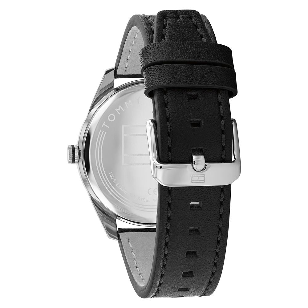 Tommy Hilfiger Black Leather Grey Dial Men's Watch - 1710459
