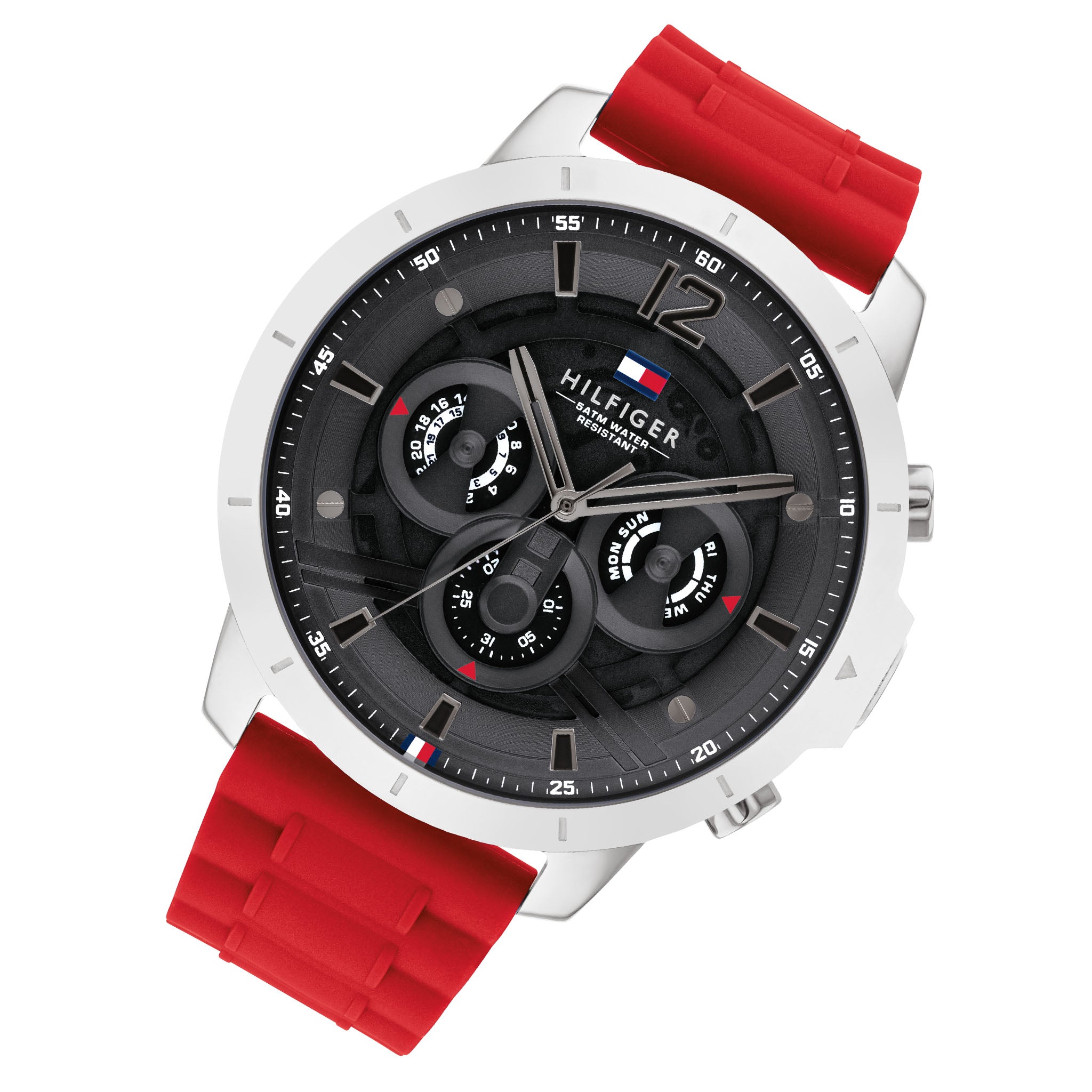 Tommy Hilfiger Red Silicone Band Grey Dial Men's Multi-function Watch - 1710490