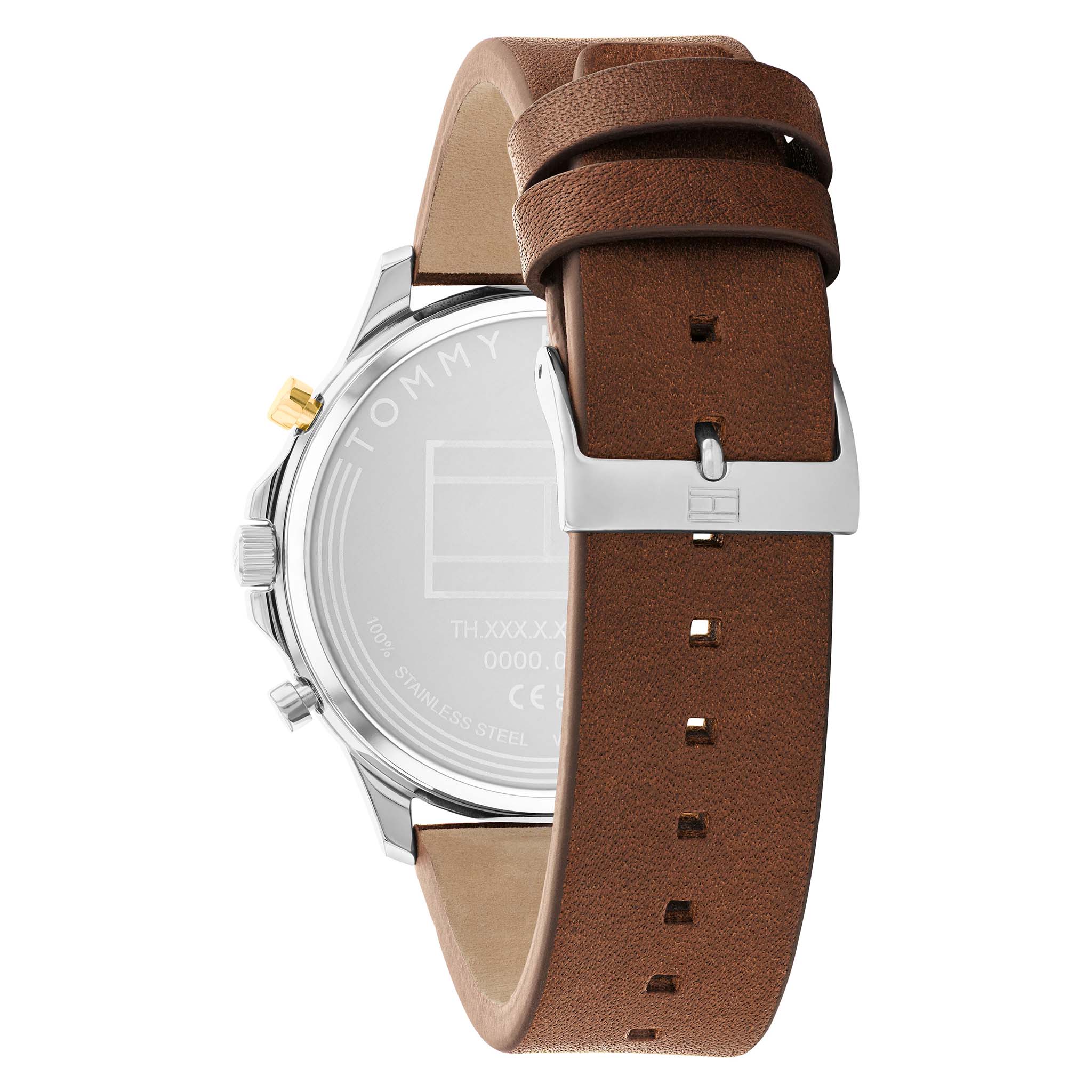 Tommy Hilfiger Brown Leather Navy Dial Multi-function Men's Watch - 1710496