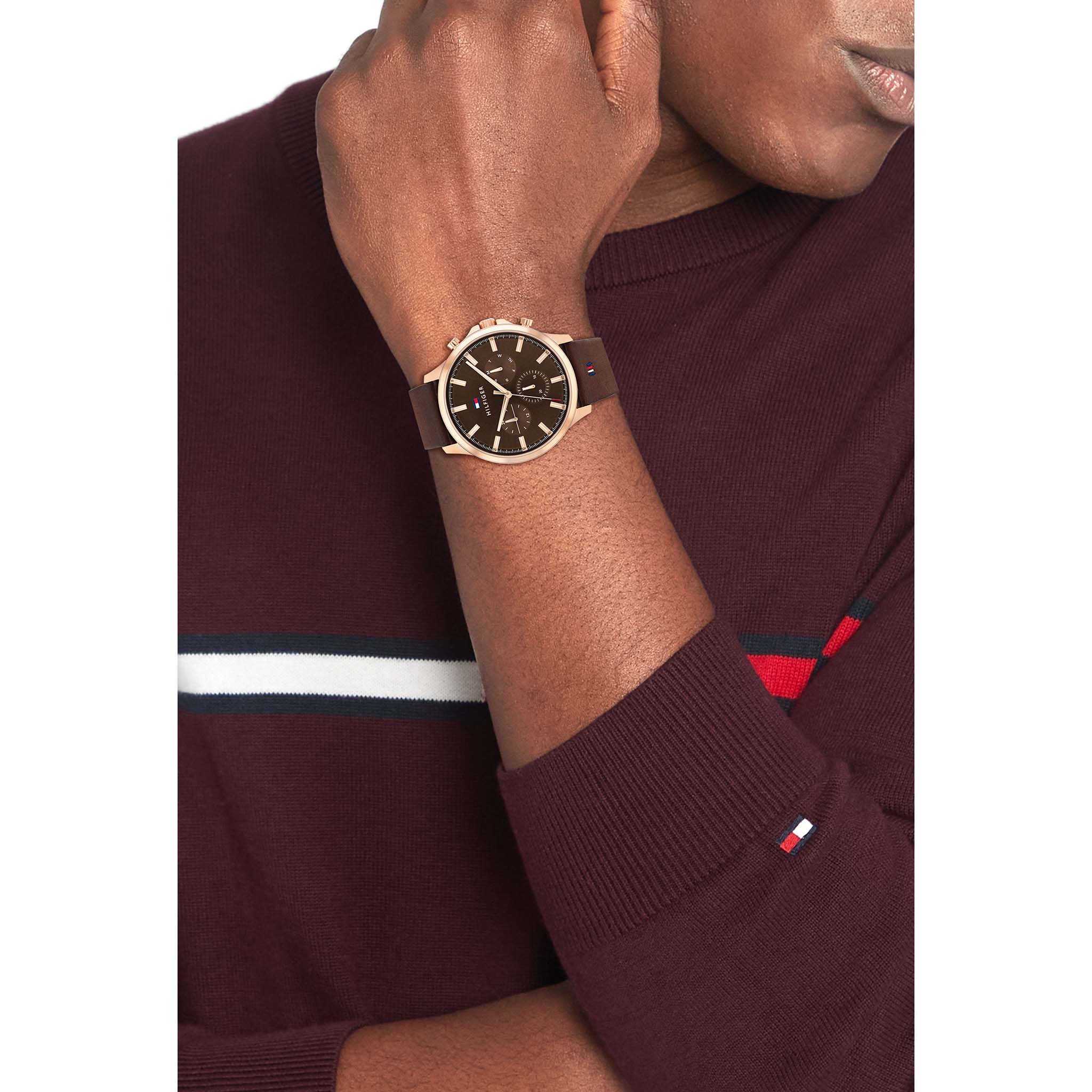 Tommy Hilfiger Brown Leather Multi-function Men's Watch - 1710497