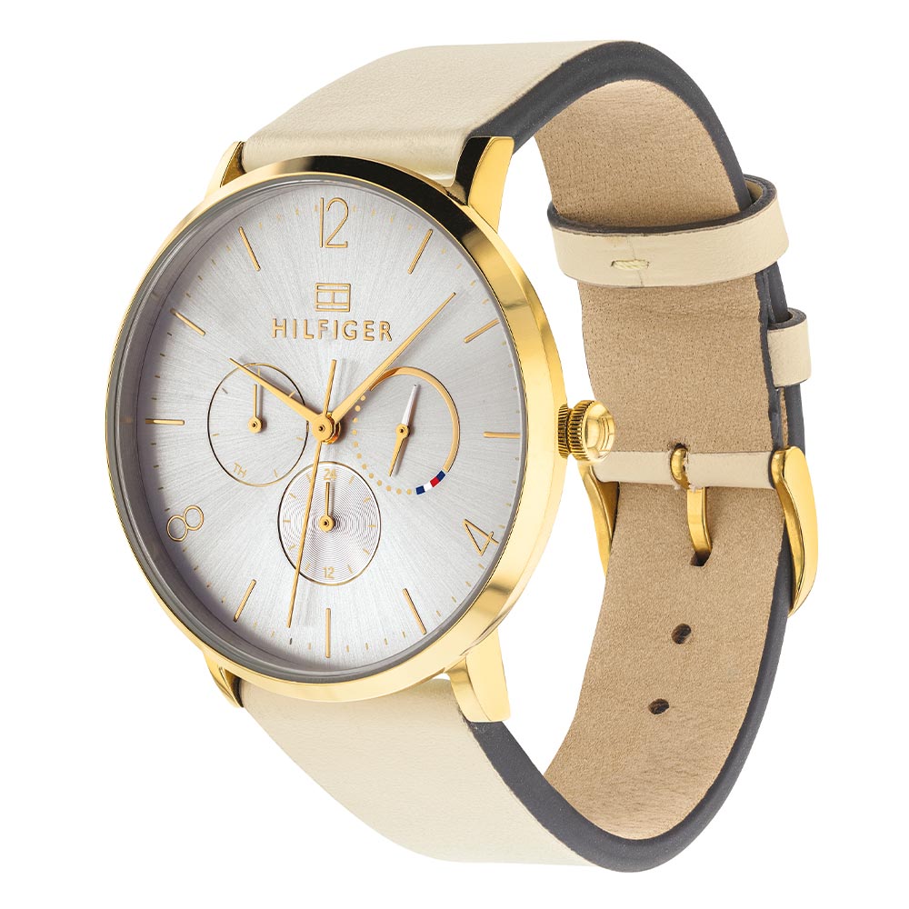 Tommy Hilfiger Beige Leather Grey Dial Multi-function Women's Watch - 1782035