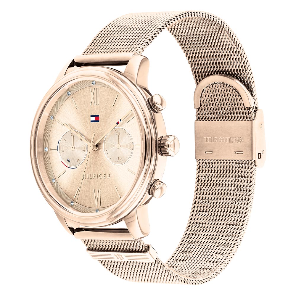 Tommy Hilfiger Carnation Gold Mesh Multi-function Women's Watch - 1782303
