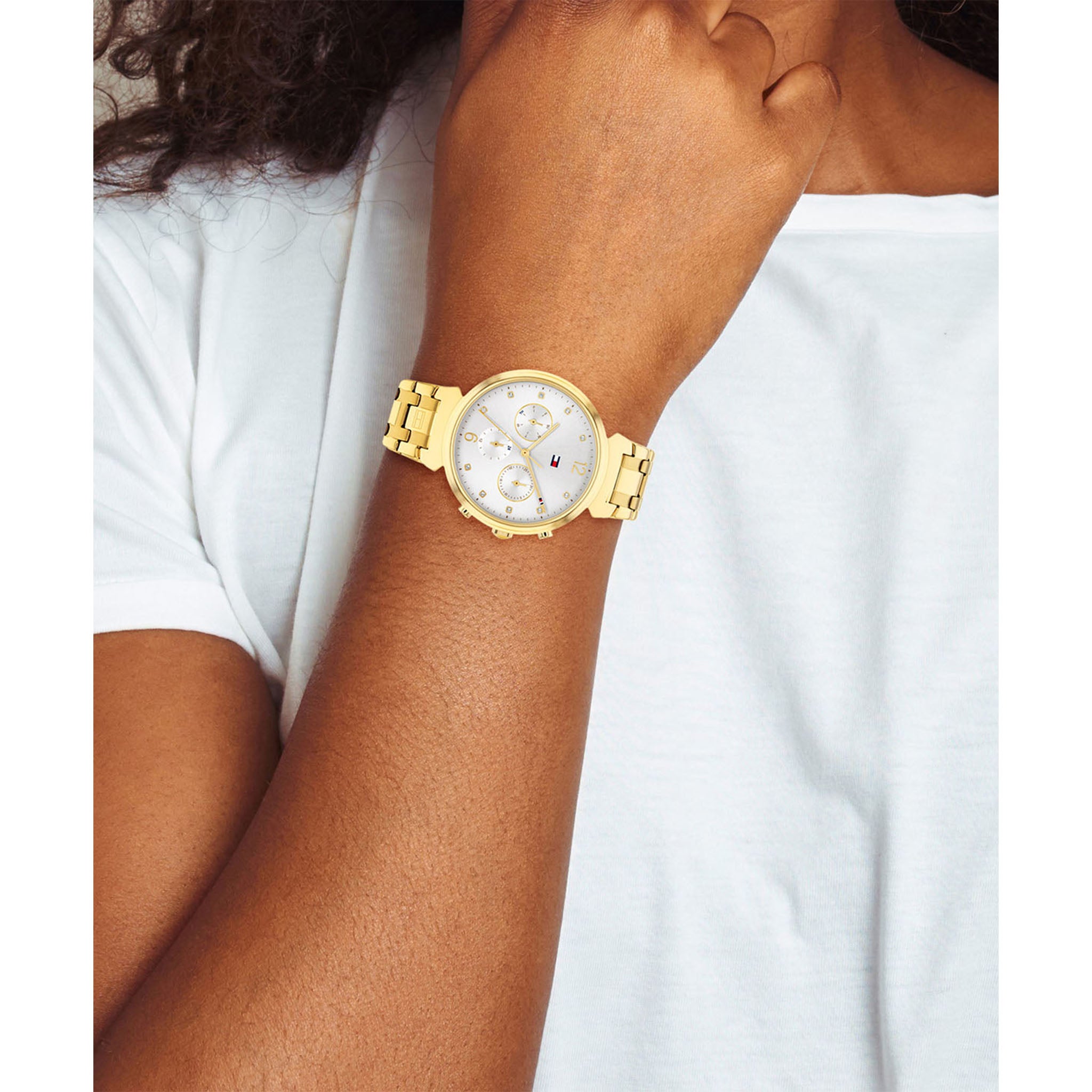 Tommy Hilfiger Gold Steel White Dial Women's Multi-function Watch - 1782344